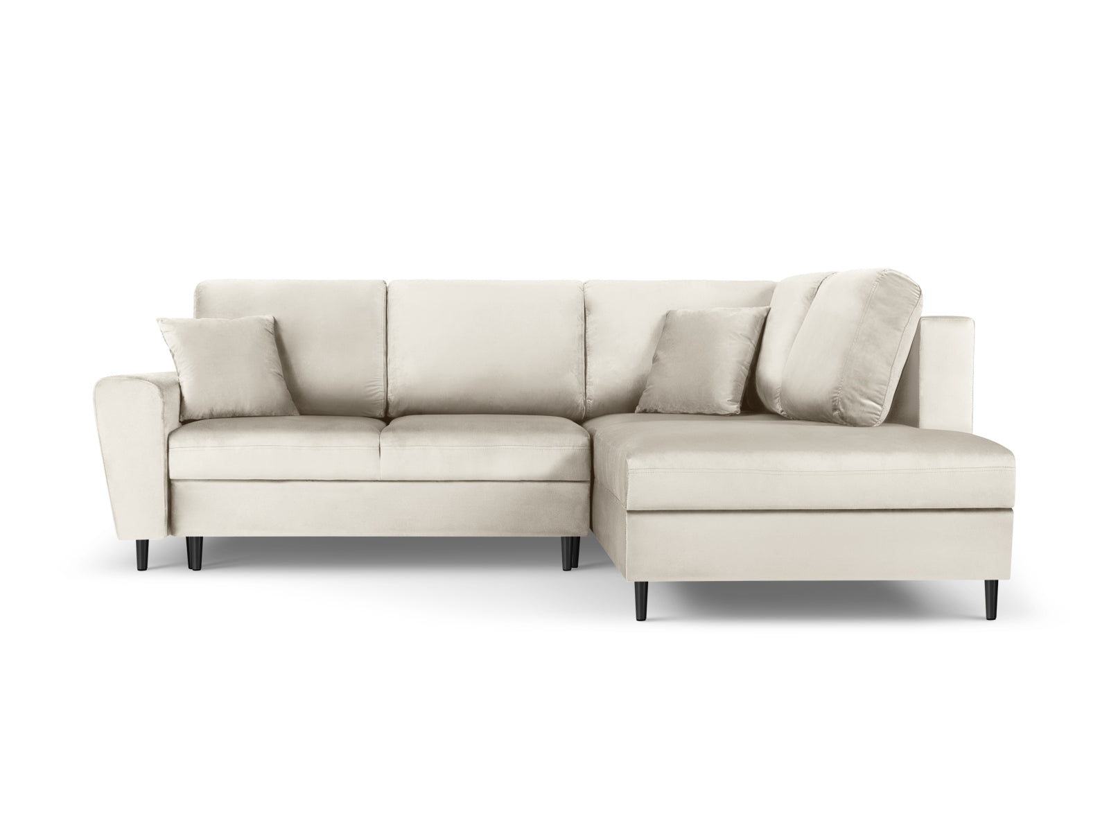 Erleben Sie das Kyoto Velour Ecksofa rechts: elegantes 5-Sitzer Sofa mit Schlaffunktion und Stauraum, ideal für modernes Wohnen!
