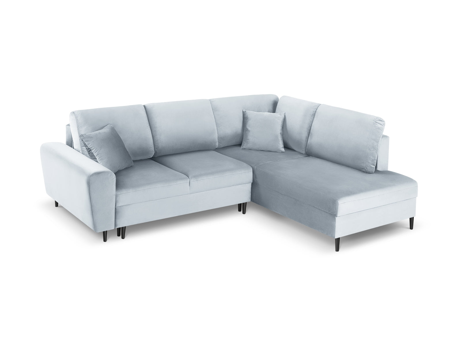 Kyoto Velour Ecksofa rechts in elegantem Design, 5-Sitzer mit Schlaffunktion und Stauraum, ideal für modernes Wohnen.