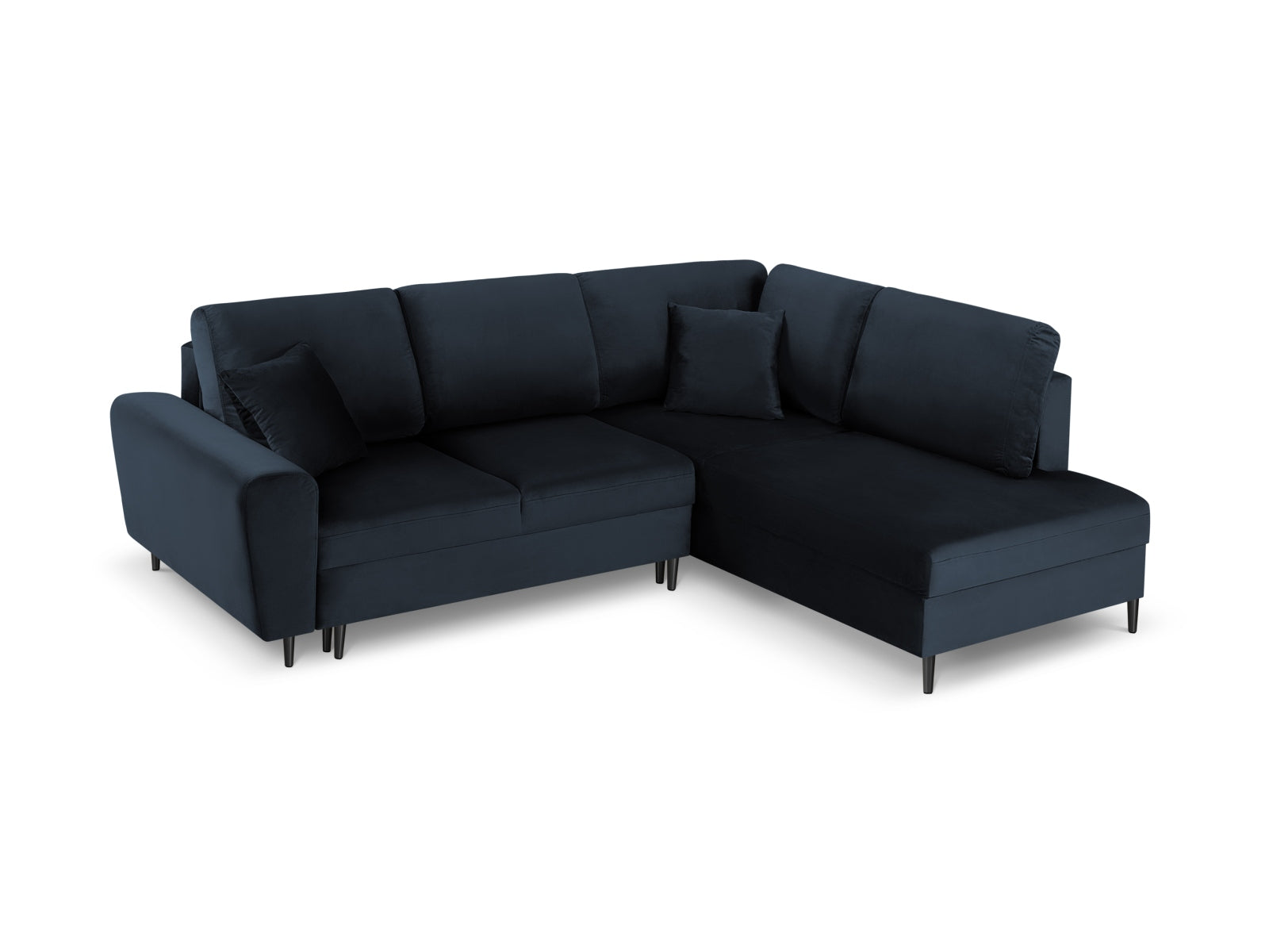 Elegantes Kyoto Velour Ecksofa rechts, 5-Sitzer mit Schlaffunktion und Stauraum, ideal für stilvolle und funktionale Wohnräume.