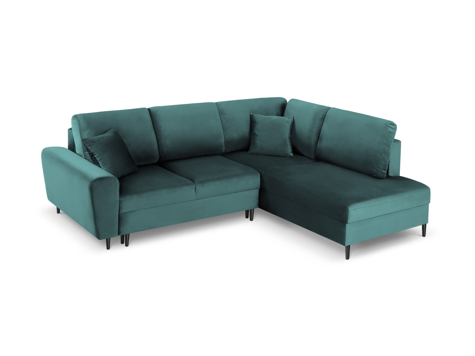 Erleben Sie das Kyoto Velour Ecksofa rechts: elegantes 5-Sitzer Sofa mit Schlaffunktion und Stauraum, ideal für modernes Wohnen!