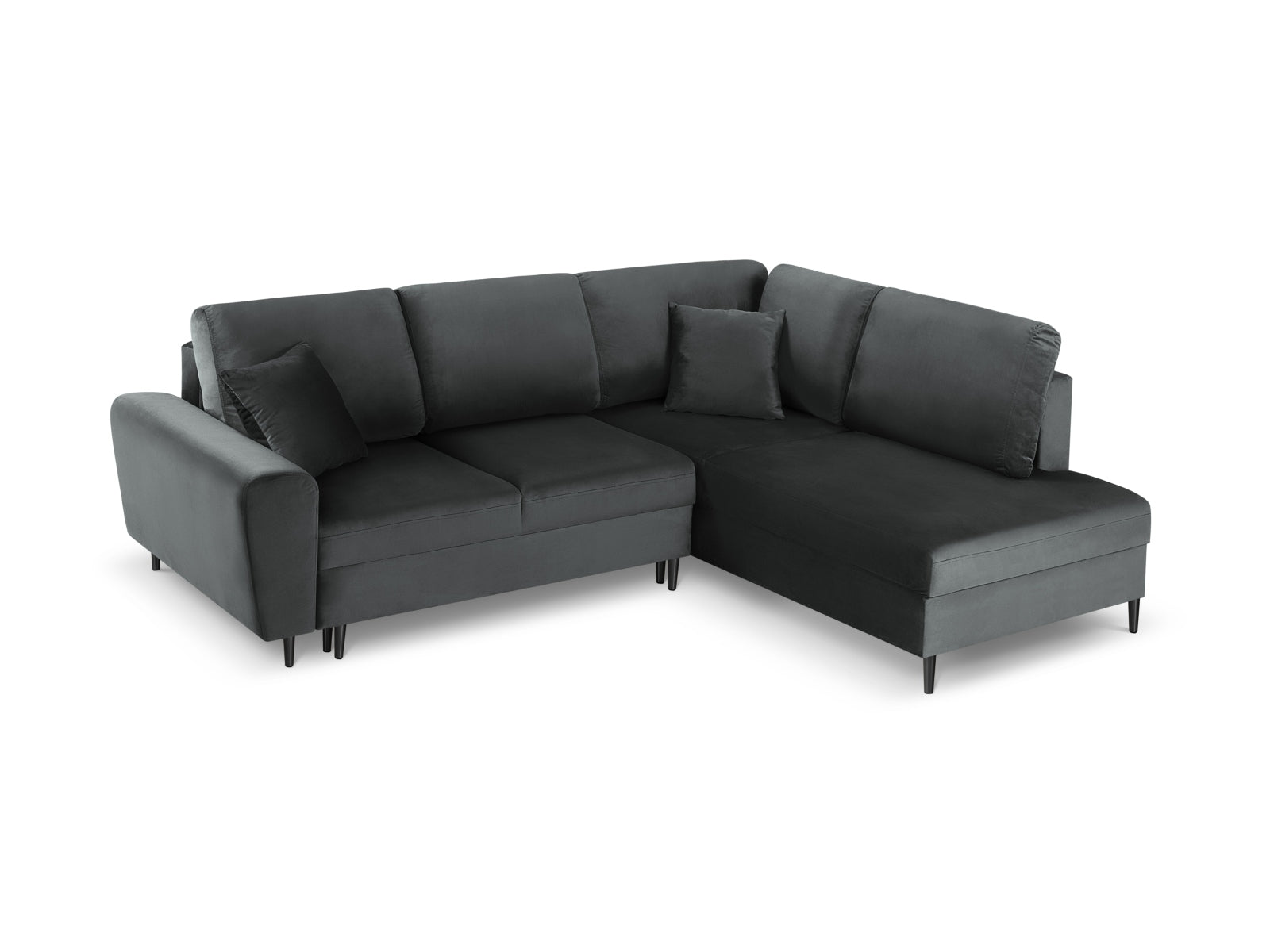 Erleben Sie das Kyoto Velour Ecksofa rechts: elegantes 5-Sitzer Sofa mit Schlaffunktion und Stauraum, ideal für modernes Wohnen!