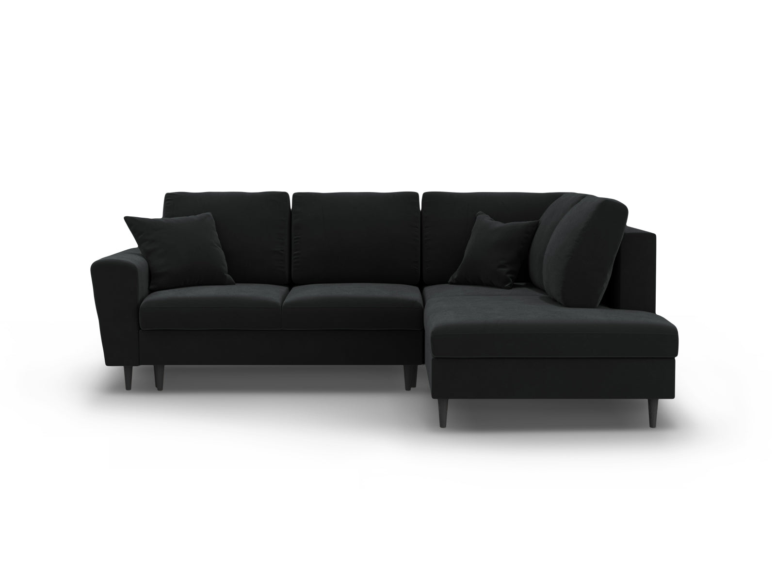 Kyoto Velour Ecksofa rechts mit Schlaffunktion und Stauraumbox 5 Sitzer 194cm in Black präsentiert im Onlineshop von KAQTU Design AG. Ecksofa rechts ist von Cosmopolitan Design