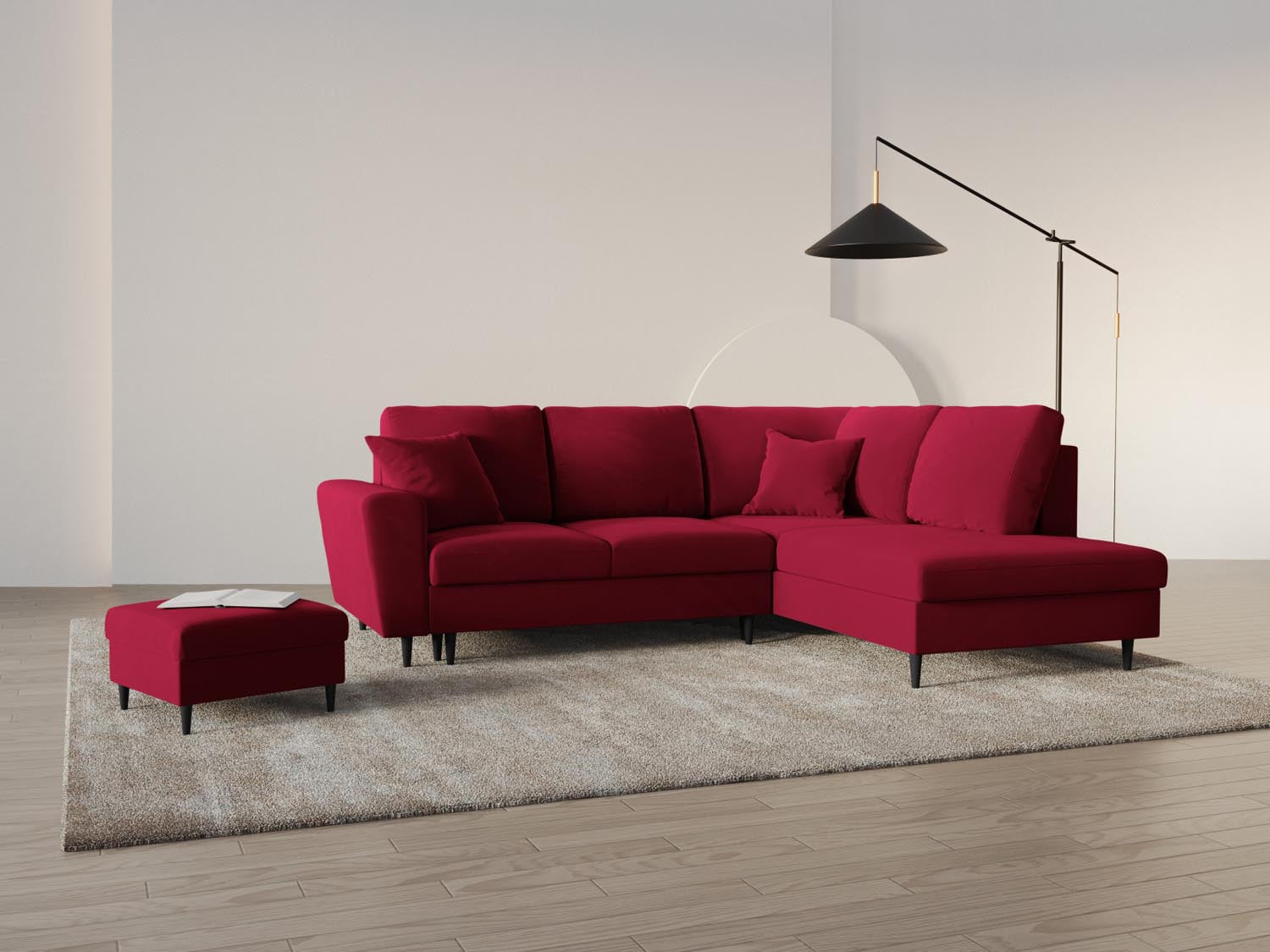 Erleben Sie das Kyoto Velour Ecksofa rechts: elegantes 5-Sitzer Sofa mit Schlaffunktion und Stauraum, ideal für modernes Wohnen!