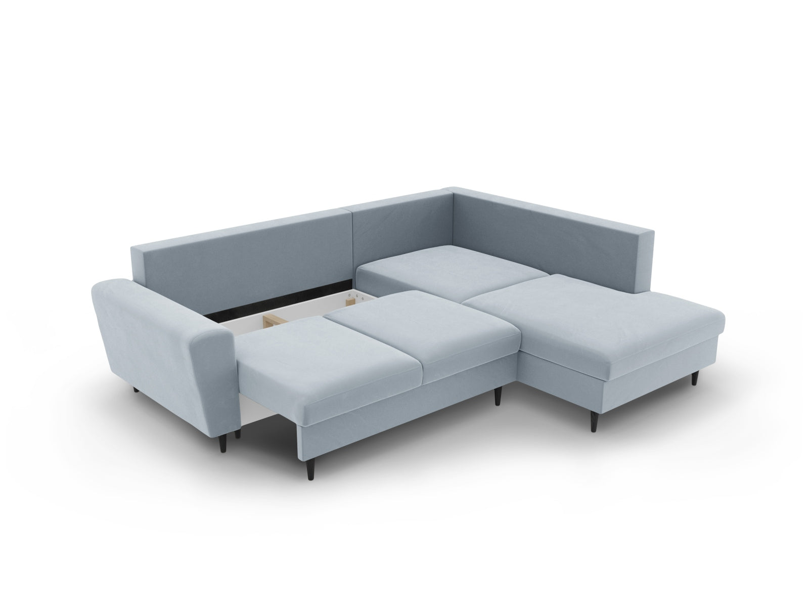 Erleben Sie das Kyoto Velour Ecksofa rechts: elegantes 5-Sitzer Sofa mit Schlaffunktion und Stauraum, ideal für modernes Wohnen!