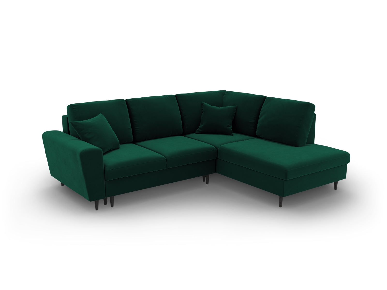 Stylisches Kyoto Velour Ecksofa in Flaschengrün, 5-Sitzer mit Schlaffunktion und praktischer Stauraumbox, perfekt für gemütliche Abende.