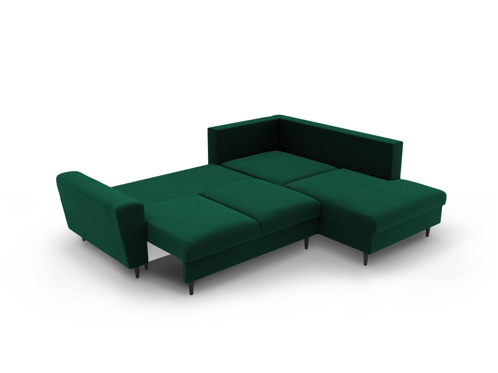 Rechtsseitiges Kyoto Velour Ecksofa in sattem Grün, 5-Sitzer mit praktischer Schlaffunktion und Stauraum, perfekt für moderne Wohnzimmer.