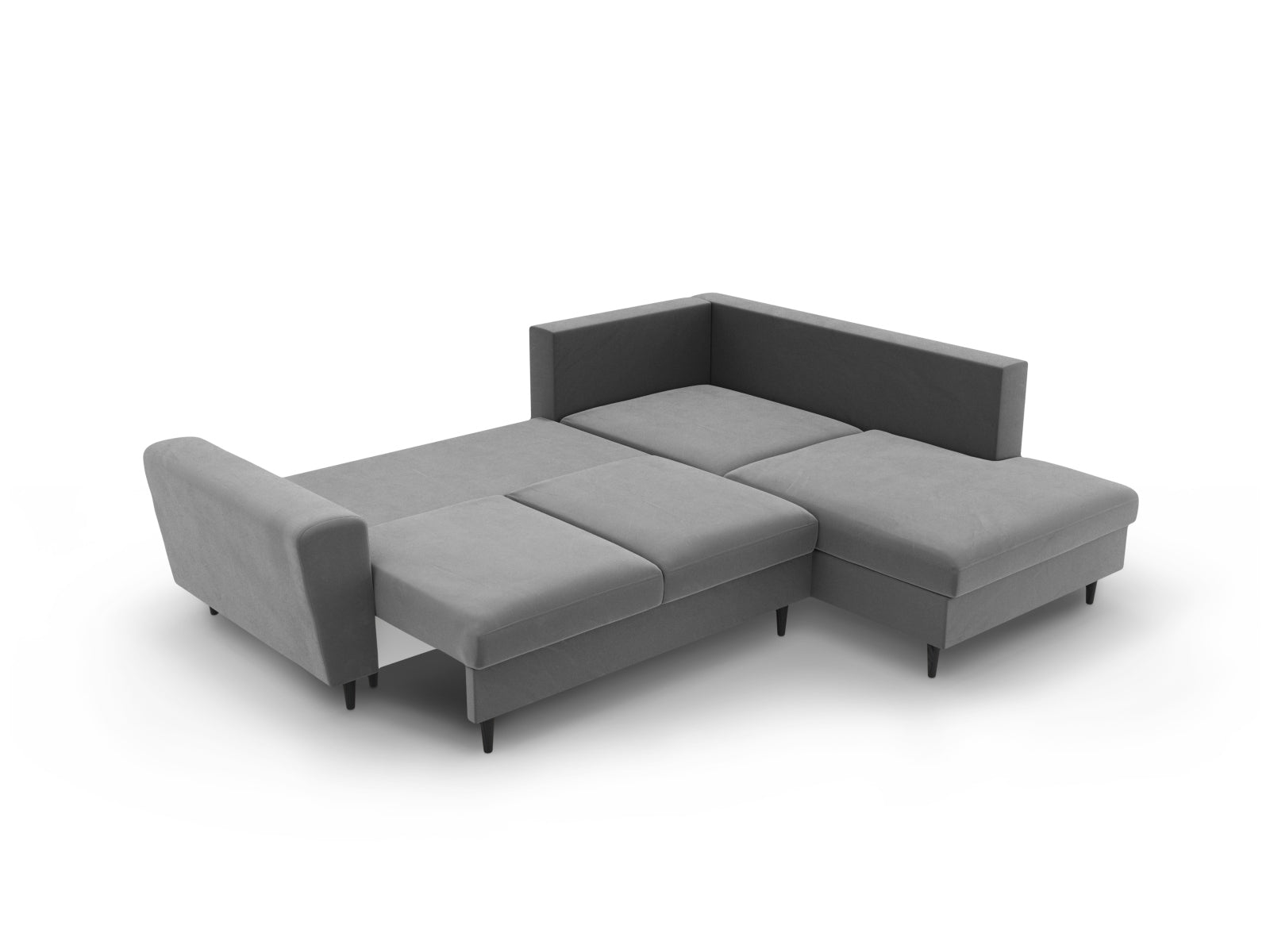 Entdecken Sie das Kyoto Velour Ecksofa rechts: stilvolles 5-Sitzer Sofa mit praktischer Schlaffunktion und Stauraumbox für Ihr Zuhause!