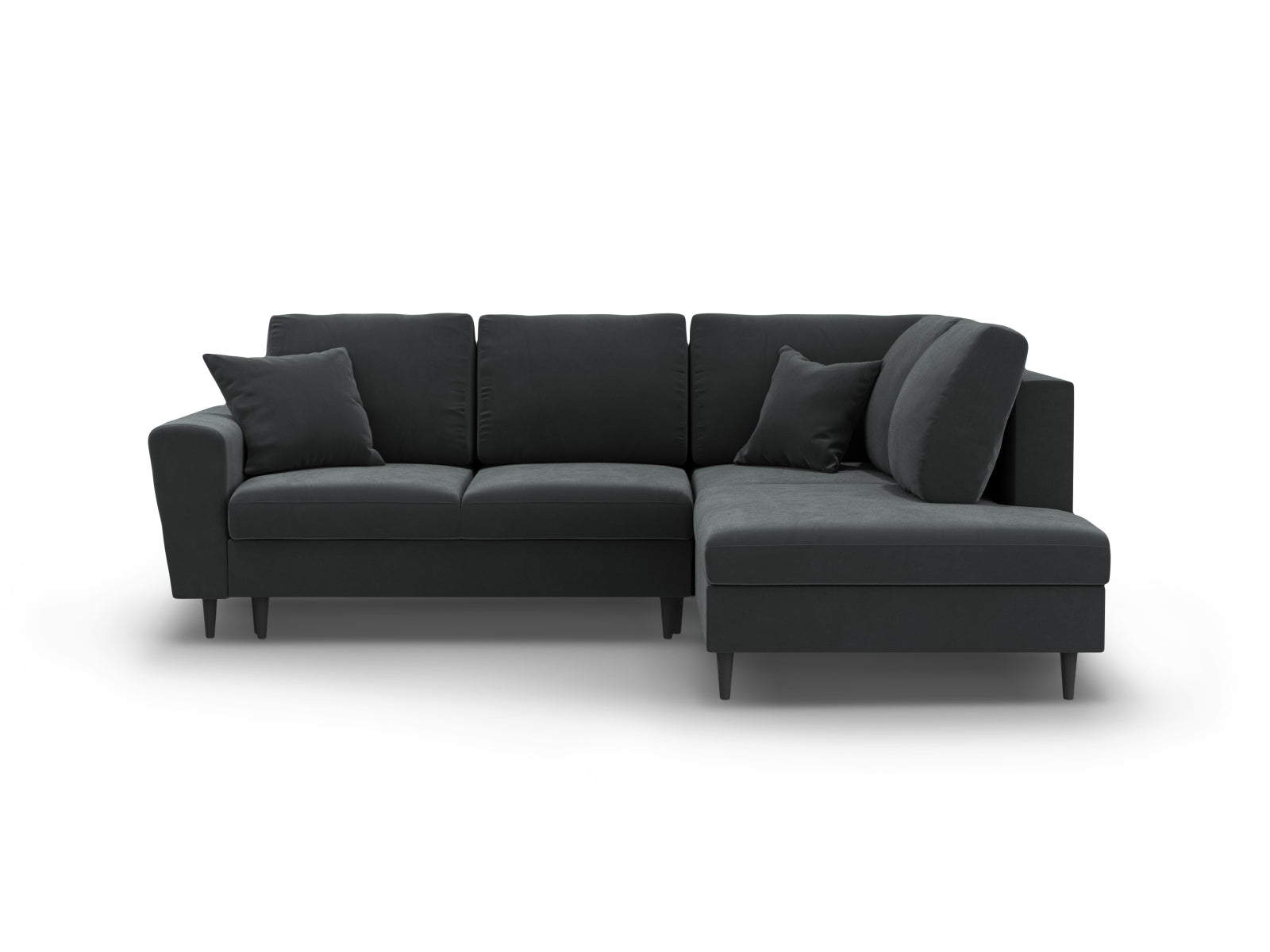 Kyoto Velour Ecksofa rechts mit Schlaffunktion und Stauraumbox 5 Sitzer 194cm in Dark Grey präsentiert im Onlineshop von KAQTU Design AG. Ecksofa rechts ist von Cosmopolitan Design