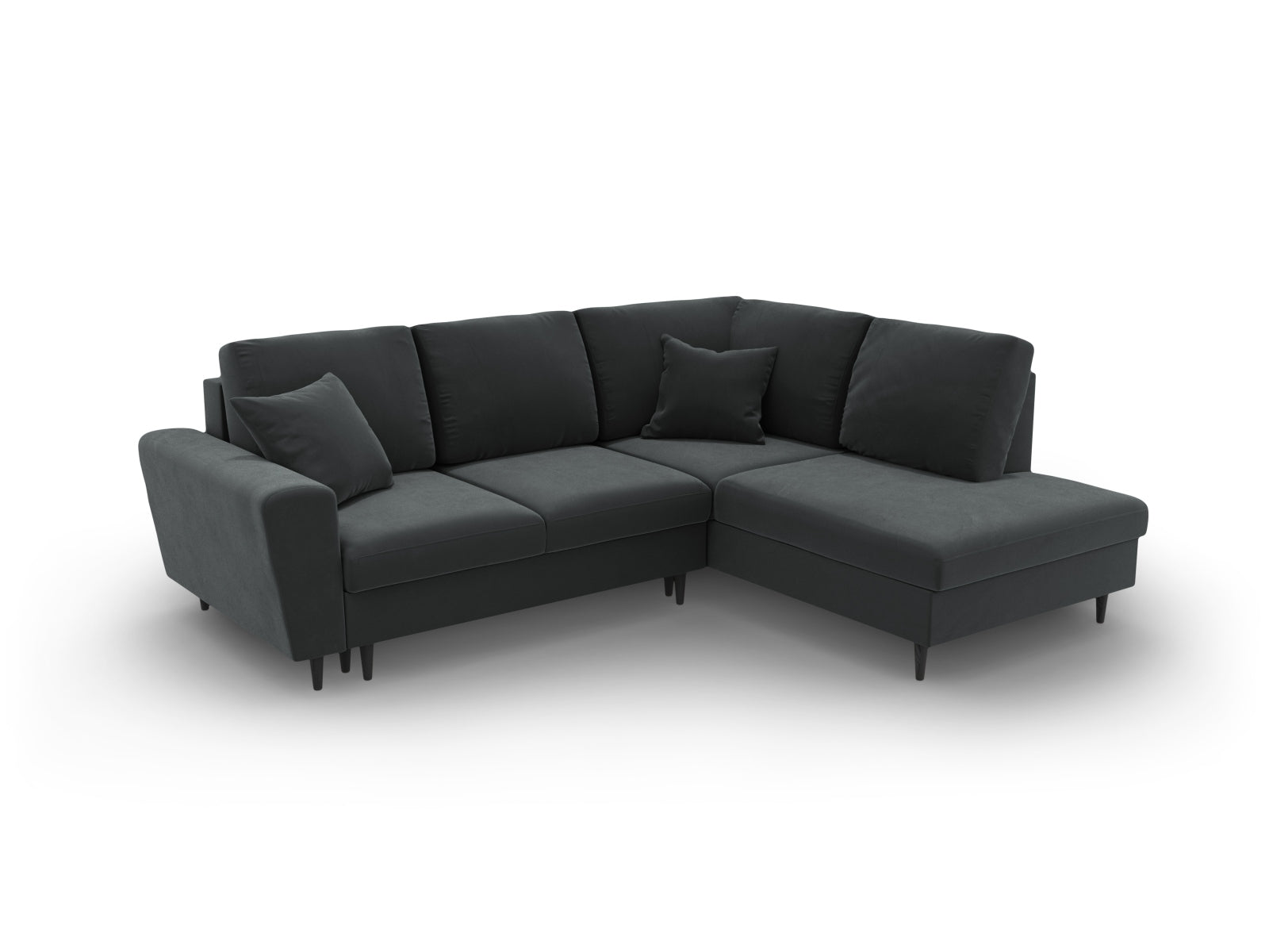 Erleben Sie das Kyoto Velour Ecksofa rechts: elegantes 5-Sitzer Sofa mit Schlaffunktion und Stauraum, ideal für modernes Wohnen!