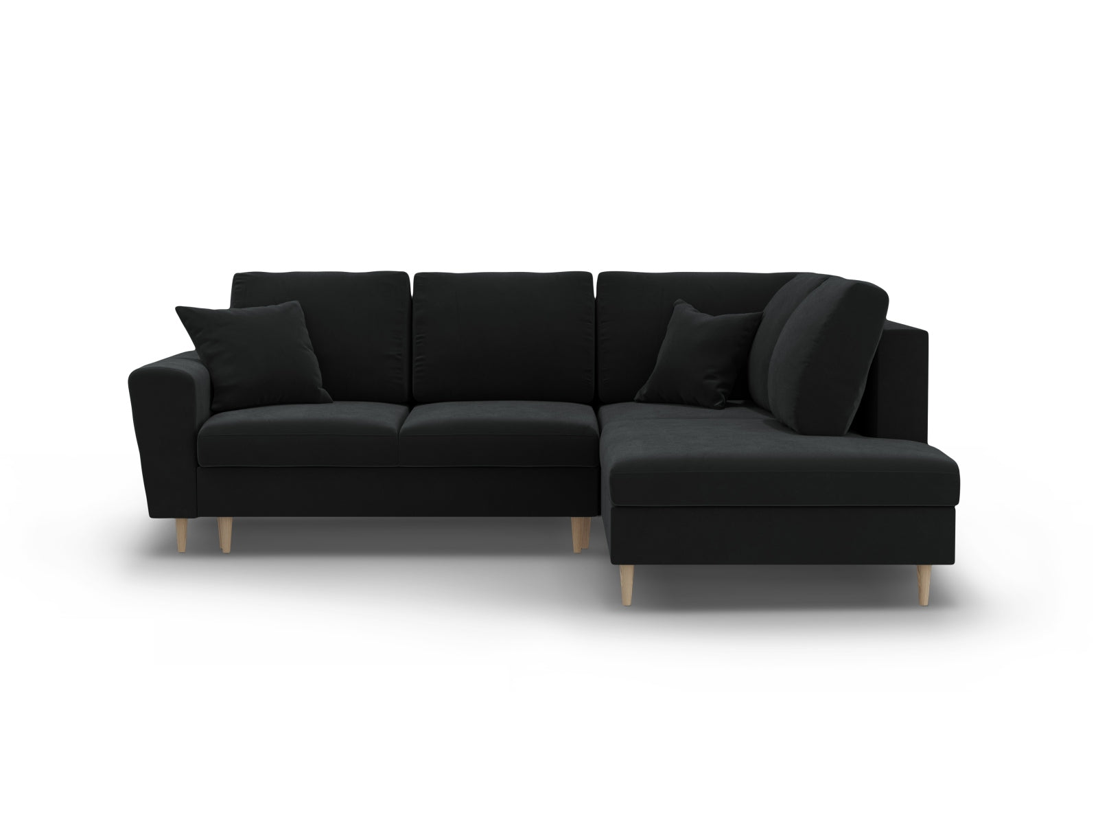 Kyoto Velour Ecksofa rechts mit Schlaffunktion und Stauraumbox 5 Sitzer 194cm in Black präsentiert im Onlineshop von KAQTU Design AG. Ecksofa rechts ist von Cosmopolitan Design