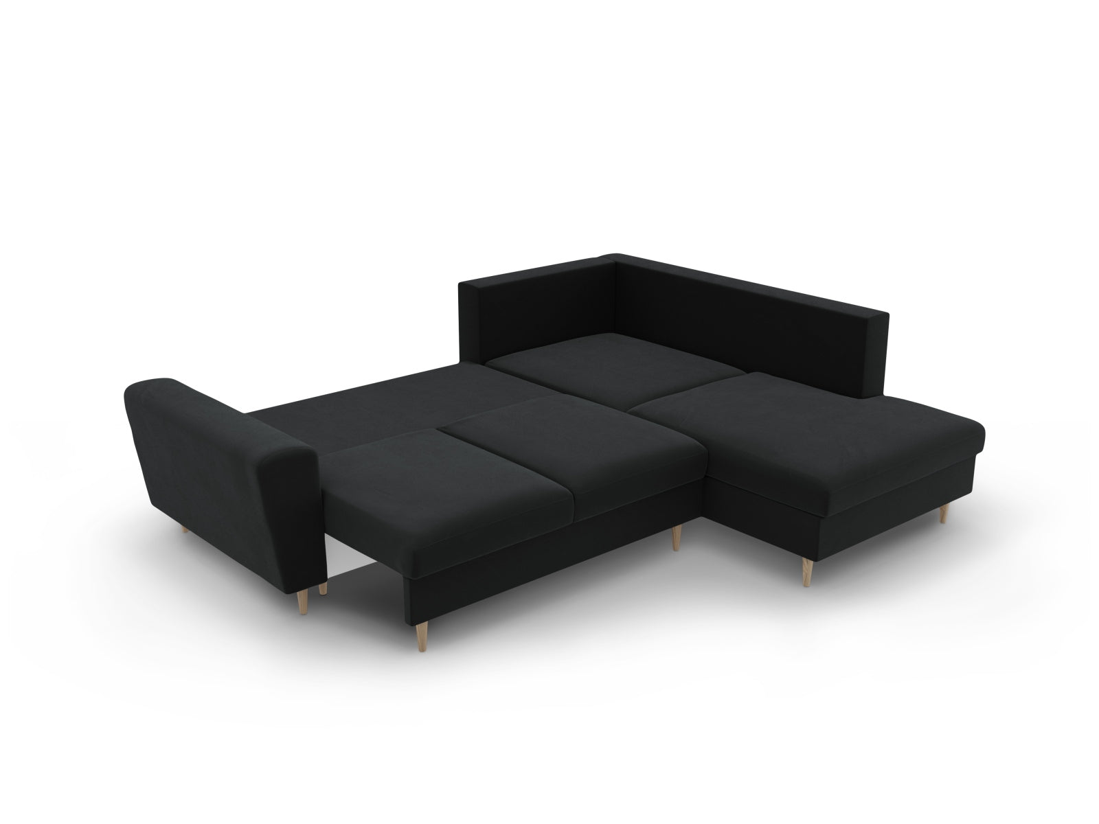 Erleben Sie das Kyoto Velour Ecksofa rechts: elegantes 5-Sitzer Sofa mit Schlaffunktion und Stauraum, ideal für modernes Wohnen!