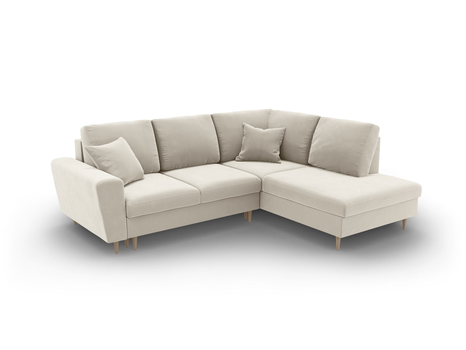 Entdecken Sie das Kyoto Velour Ecksofa rechts: stilvolles 5-Sitzer Sofa mit praktischer Schlaffunktion und Stauraumbox für Ihr Zuhause!