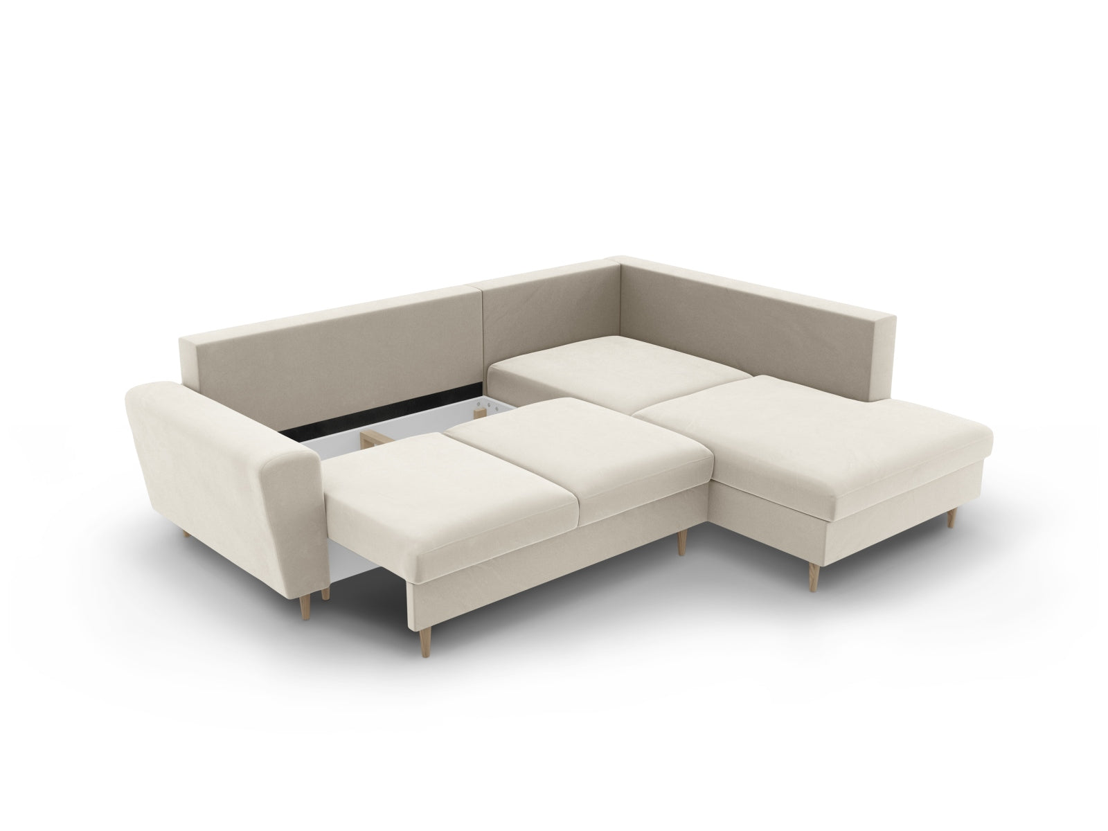 Erleben Sie das Kyoto Velour Ecksofa rechts: elegantes 5-Sitzer Sofa mit Schlaffunktion und Stauraum, ideal für modernes Wohnen!