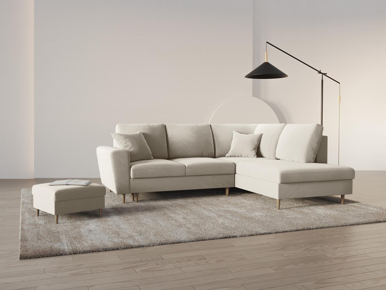 Erleben Sie das Kyoto Velour Ecksofa rechts: elegantes 5-Sitzer Sofa mit Schlaffunktion und Stauraum, ideal für modernes Wohnen!