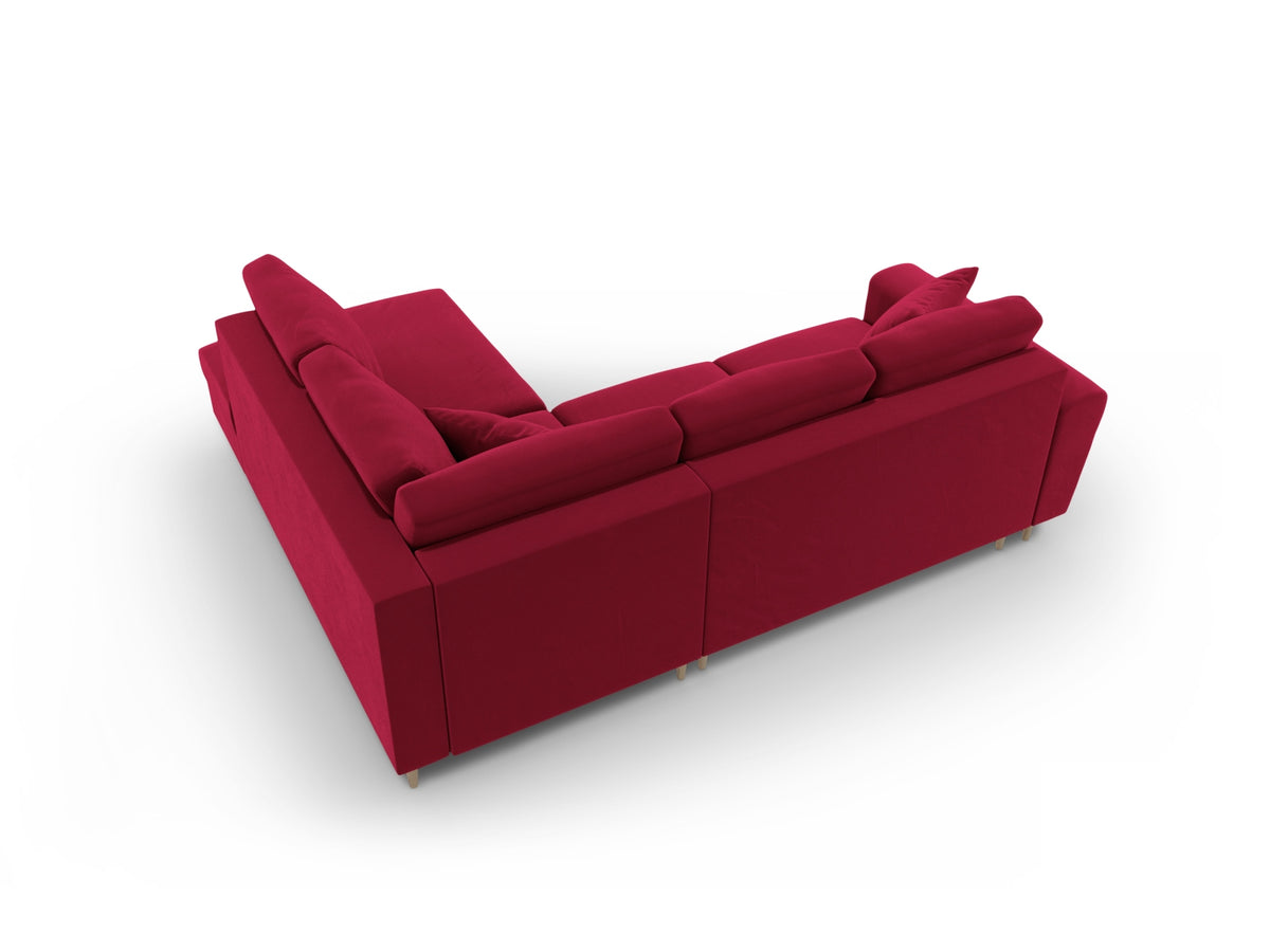 Kyoto Ecksofa rechts mit Schlaffunktion und Stauraumbox 5 Sitzer 194cm in Red/Birke-Riviera präsentiert im Onlineshop von KAQTU Design AG. Bettsofa rechts ist von Cosmopolitan Design