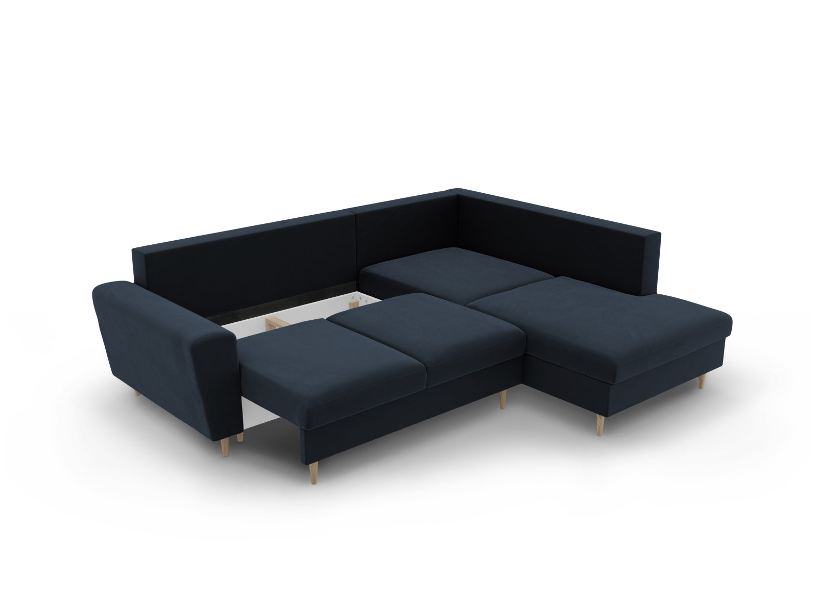 Erleben Sie das Kyoto Velour Ecksofa rechts: elegantes 5-Sitzer Sofa mit Schlaffunktion und Stauraum, ideal für modernes Wohnen!