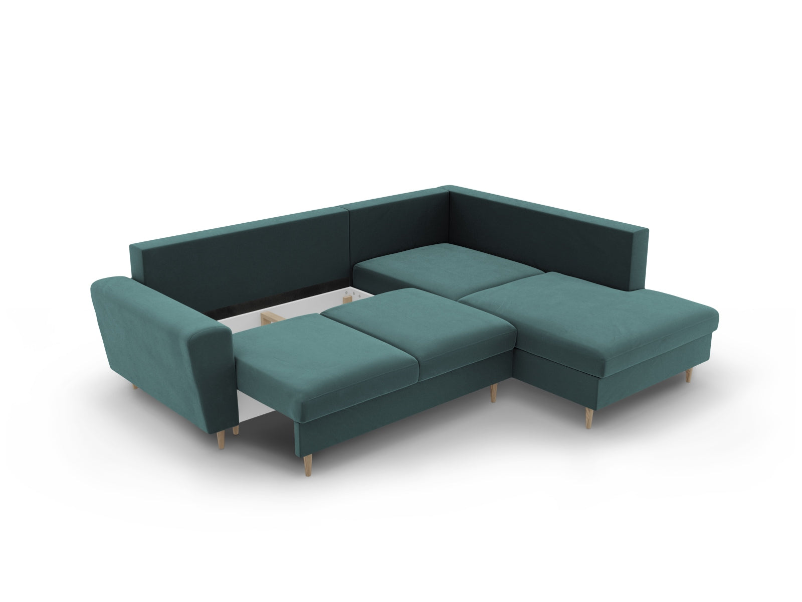 Erleben Sie das Kyoto Velour Ecksofa rechts: elegantes 5-Sitzer Sofa mit Schlaffunktion und Stauraum, ideal für modernes Wohnen!