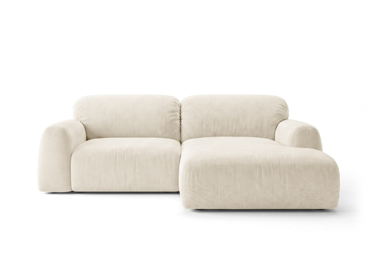 Milan Bettsofa rechts als Ecksofa mit Récamière, Bluvel-Bezug und schwarzen Kunststoffbeinen