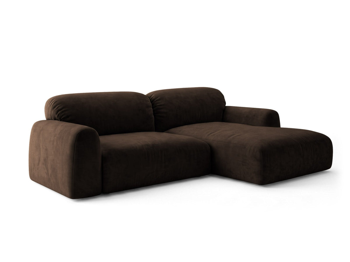 Milan Bettsofa rechts als Ecksofa mit Récamière, Bluvel-Bezug und schwarzen Kunststoffbeinen