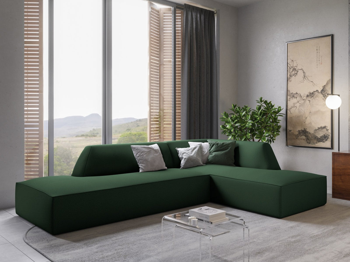 Modulares Ecksofa Siena in Light Grey-Ottawa mit Récamiere, Massivholzrahmen und schwarzen Kunststoffbeinen, 4-Sitzer, Breite 273 cm.