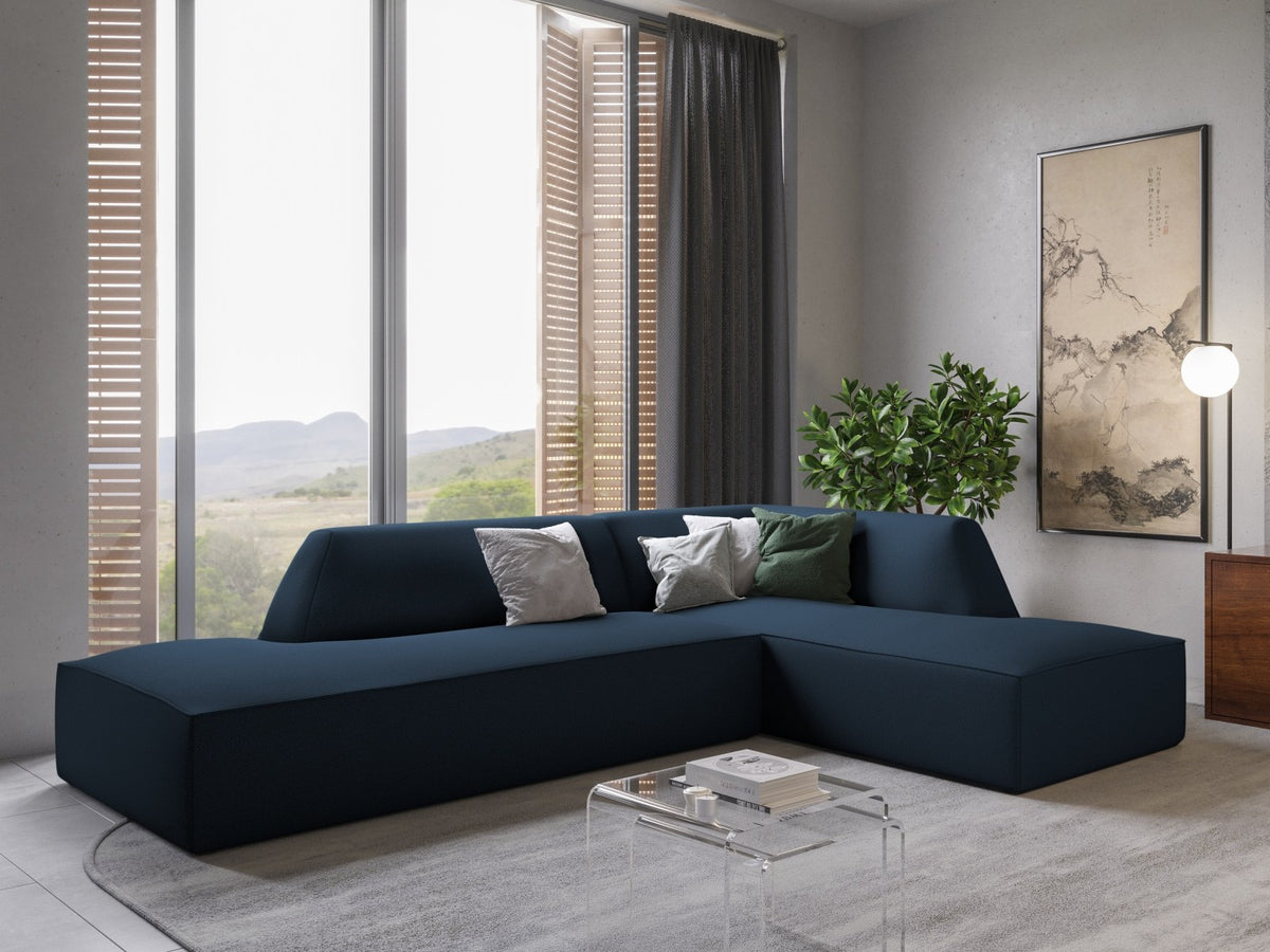 Modulares Ecksofa Siena in Light Grey-Ottawa mit Récamiere, Massivholzrahmen und schwarzen Kunststoffbeinen, 4-Sitzer, Breite 273 cm.