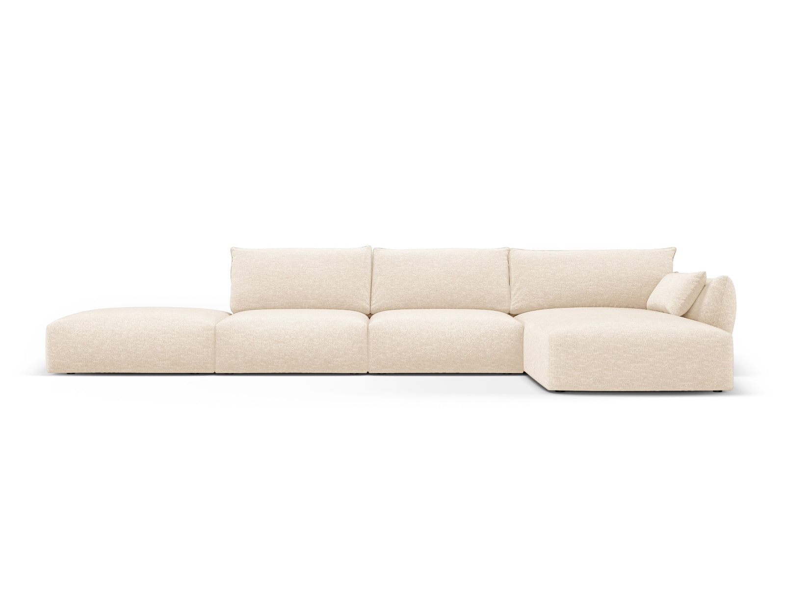 Modernes 5-Sitzer Ecksofa rechts Matera in neutralem Beige, perfekt für gemütliche Wohnzimmer und entspannte Abende, erhältlich bei Cosmopolitan Design.