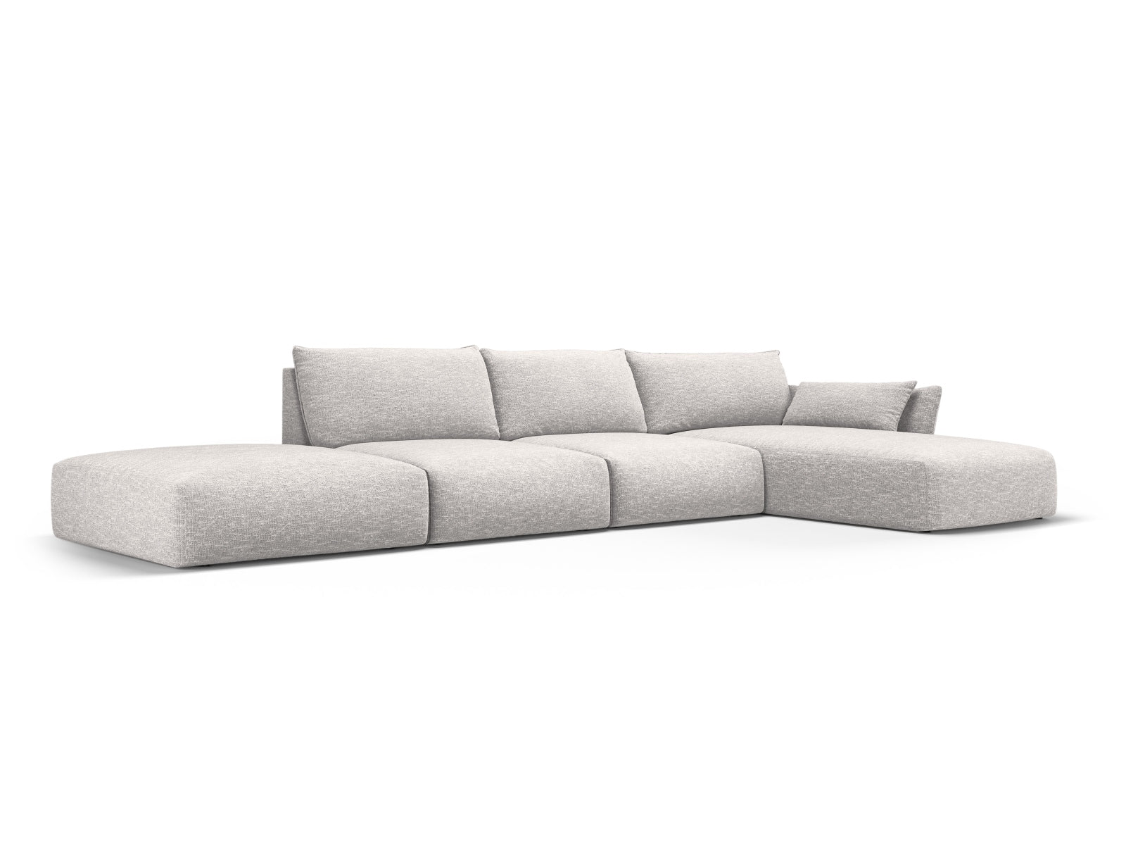 Stylisches 5-Sitzer Ecksofa rechts Matera in hellem Grau, ideal für moderne Wohnräume, präsentiert von Cosmopolitan Design.