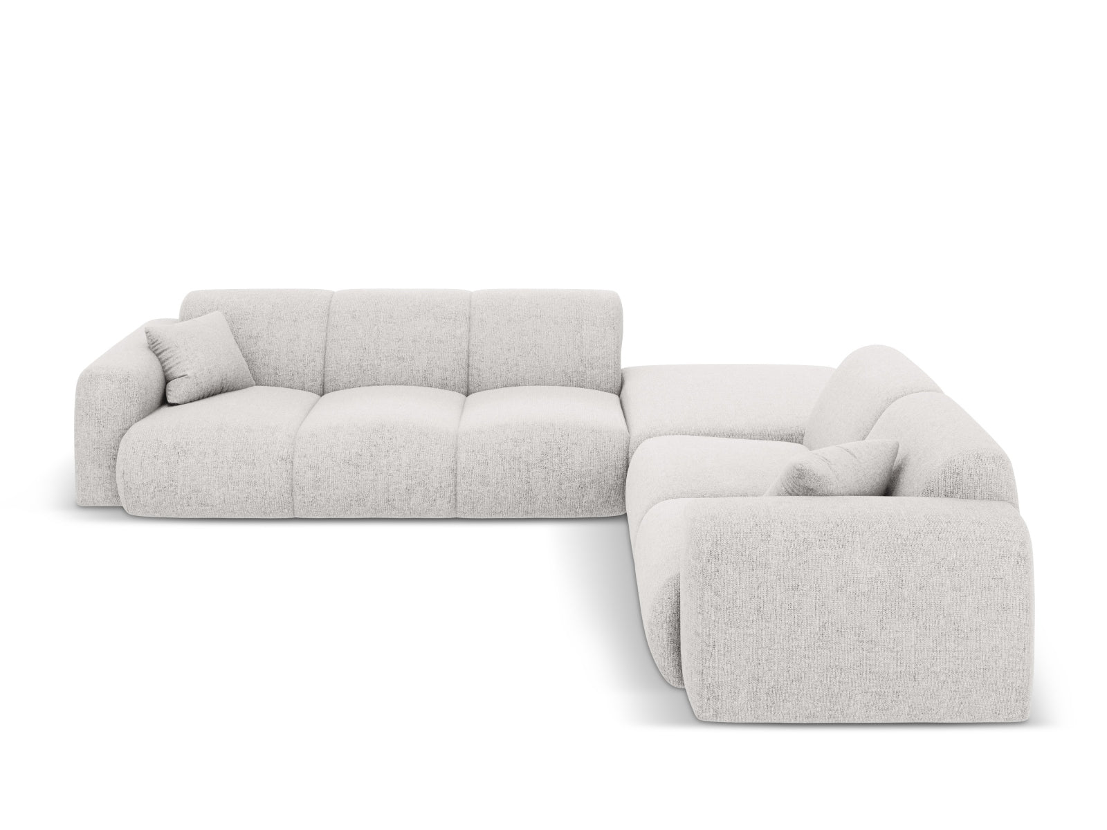 Elegantes Nolio Ecksofa rechts, 4-Sitzer in hellem Grau, perfekt für komfortable und stilvolle Wohnambiente.