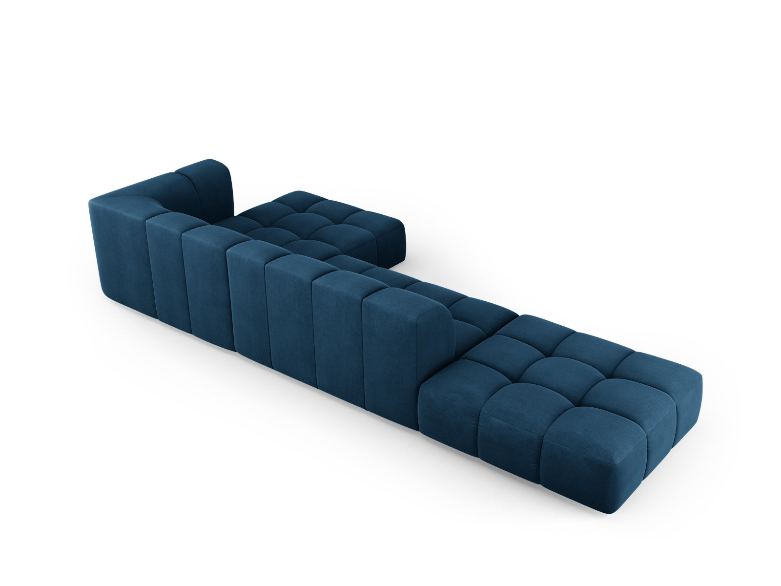 Modernes 5-Sitzer Ecksofa Moritz in Royal Blue-Rebel, perfekt für gesellige Abende und stilvolle Wohnräume. Komfort und Eleganz vereint.