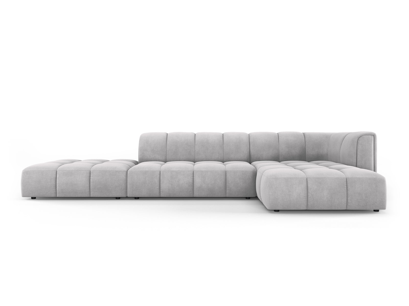 Elegantes 5-Sitzer Ecksofa Moritz in sanftem Grau, perfekt für gesellige Runden und geschmackvolle Einrichtung.