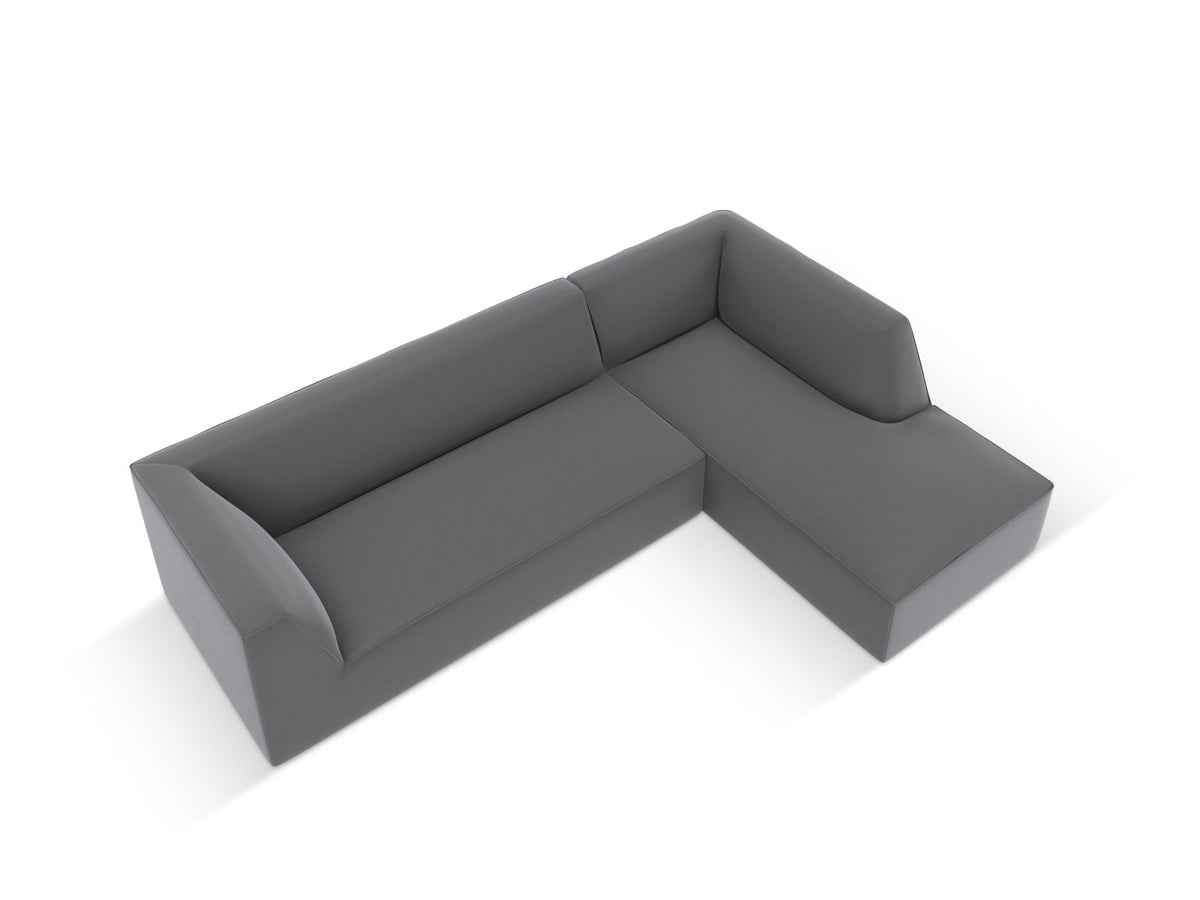 Modulares Ecksofa rechts Siena in Light Beige-Pacifico mit lederähnlichem Bezug, schwarzen Kunststoffbeinen und Récamiere, 4-Sitzer.
