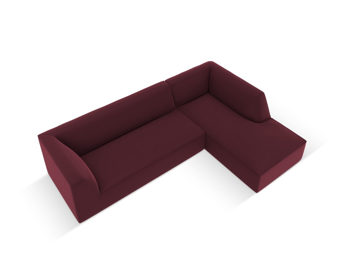 Modulares Ecksofa rechts Siena in Light Beige-Pacifico mit lederähnlichem Bezug, schwarzen Kunststoffbeinen und Récamiere, 4-Sitzer.