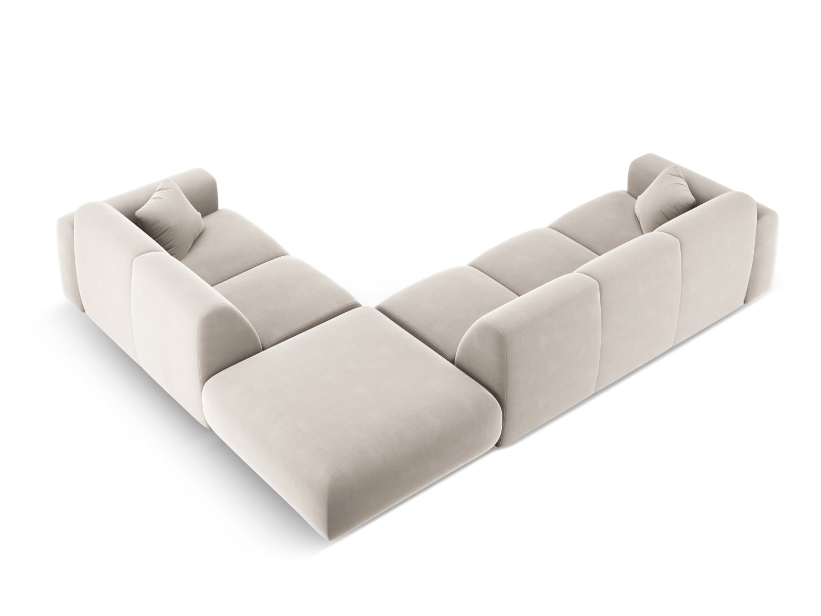 Elegantes Nolio Velour Ecksofa in hellem Beige, 4-Sitzer, 250 cm, ideal für stilvolle Wohnräume von Cosmopolitan Design.