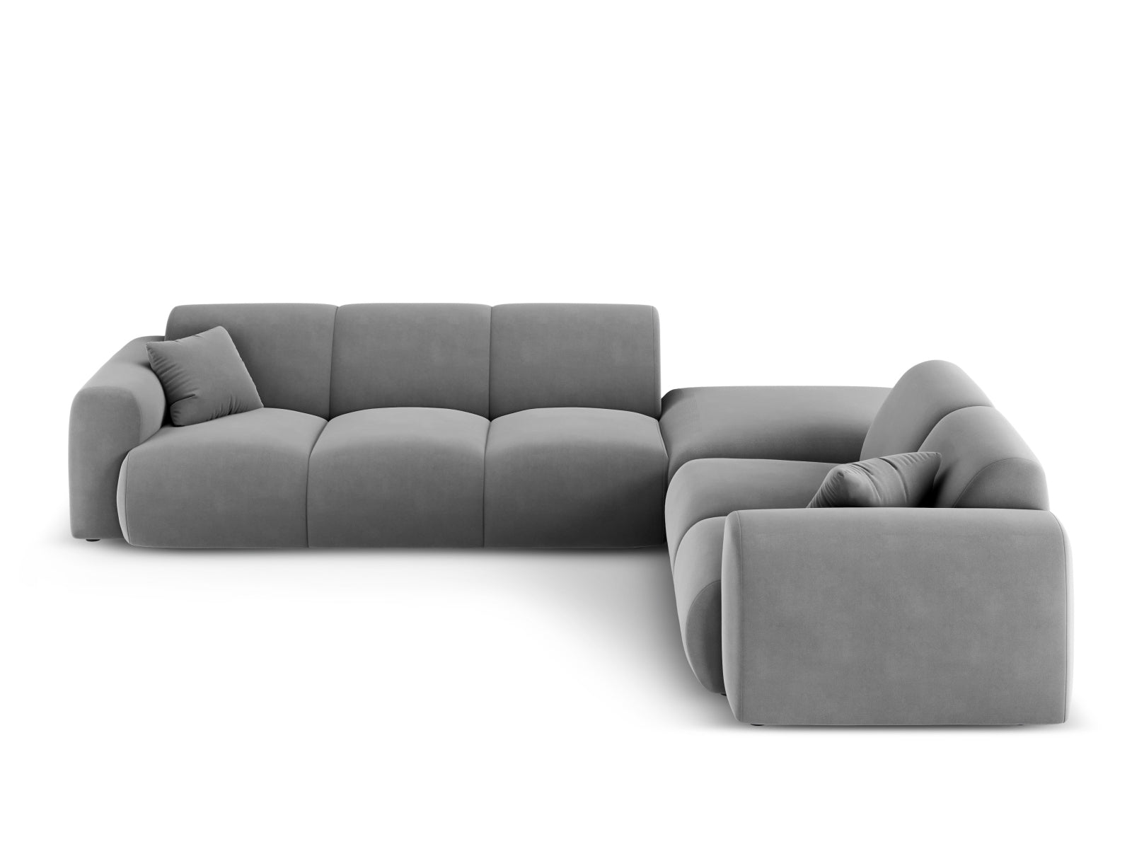 Modernes Nolio Velour Ecksofa in sanftem Hellgrau, 4-Sitzer, 250 cm, perfekt für gemütliche und stilvolle Wohnambiente von Cosmopolitan Design.