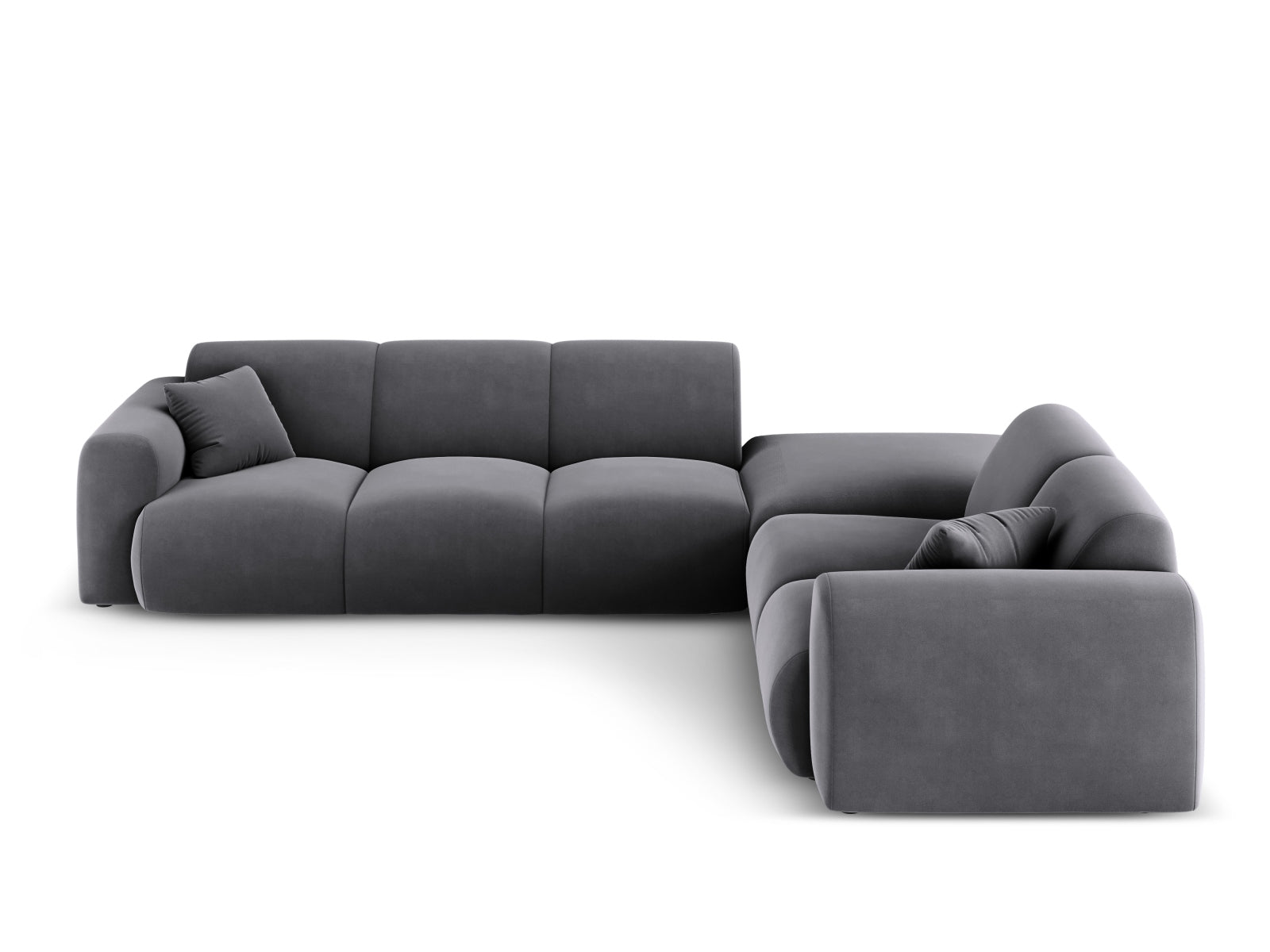 Modernes Nolio Velour Ecksofa in edlem Dunkelgrau, 4-Sitzer, 250 cm, perfekt für gemütliche und stilvolle Wohnambiente von Cosmopolitan Design.