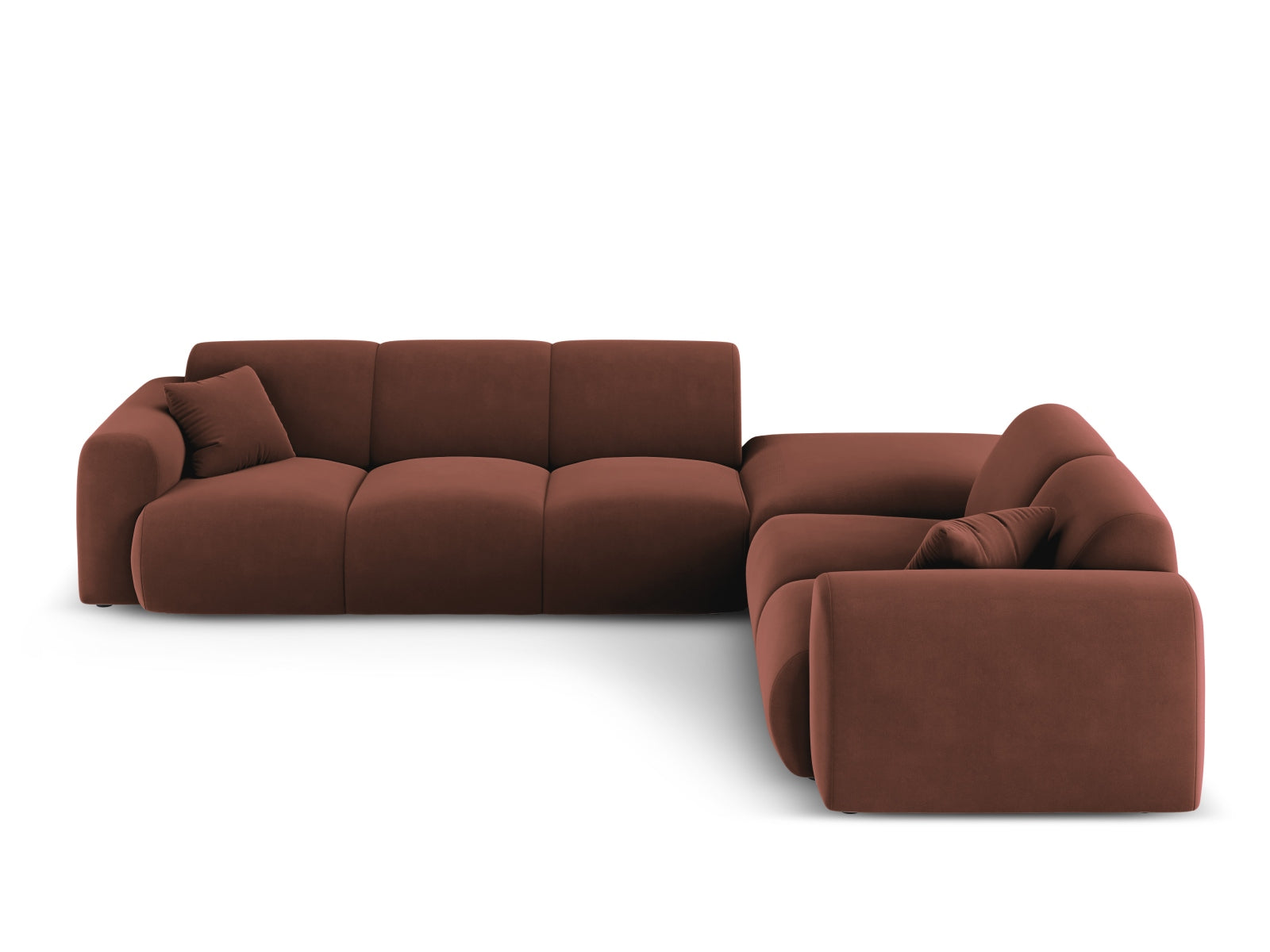 Entdecken Sie das Nolio Velour Ecksofa rechts (250cm) von Cosmopolitan Design – ein elegantes 4-Sitzer Sofa, das Komfort und modernes Design vereint.