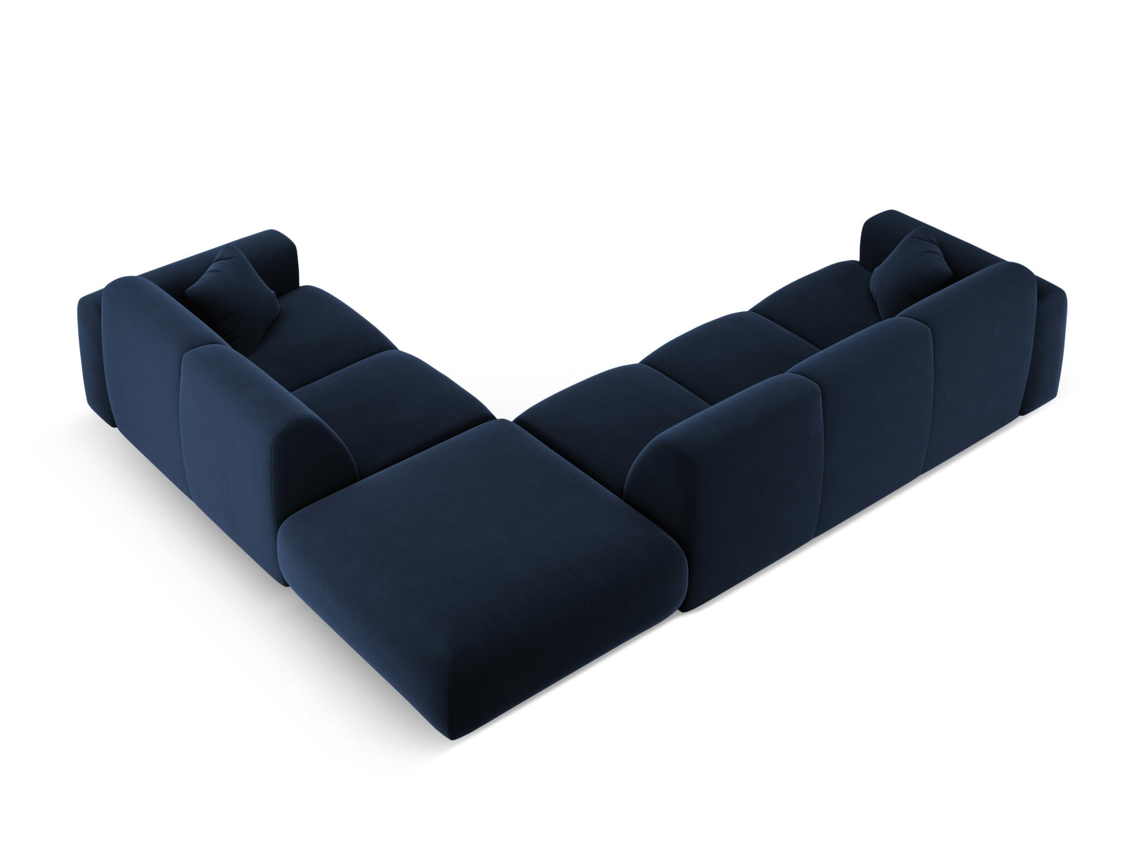 Elegantes Nolio Velour Ecksofa in Royal Blue, 4-Sitzer, 250 cm, ideal für stilvolle Wohnräume, entworfen von Cosmopolitan Design.