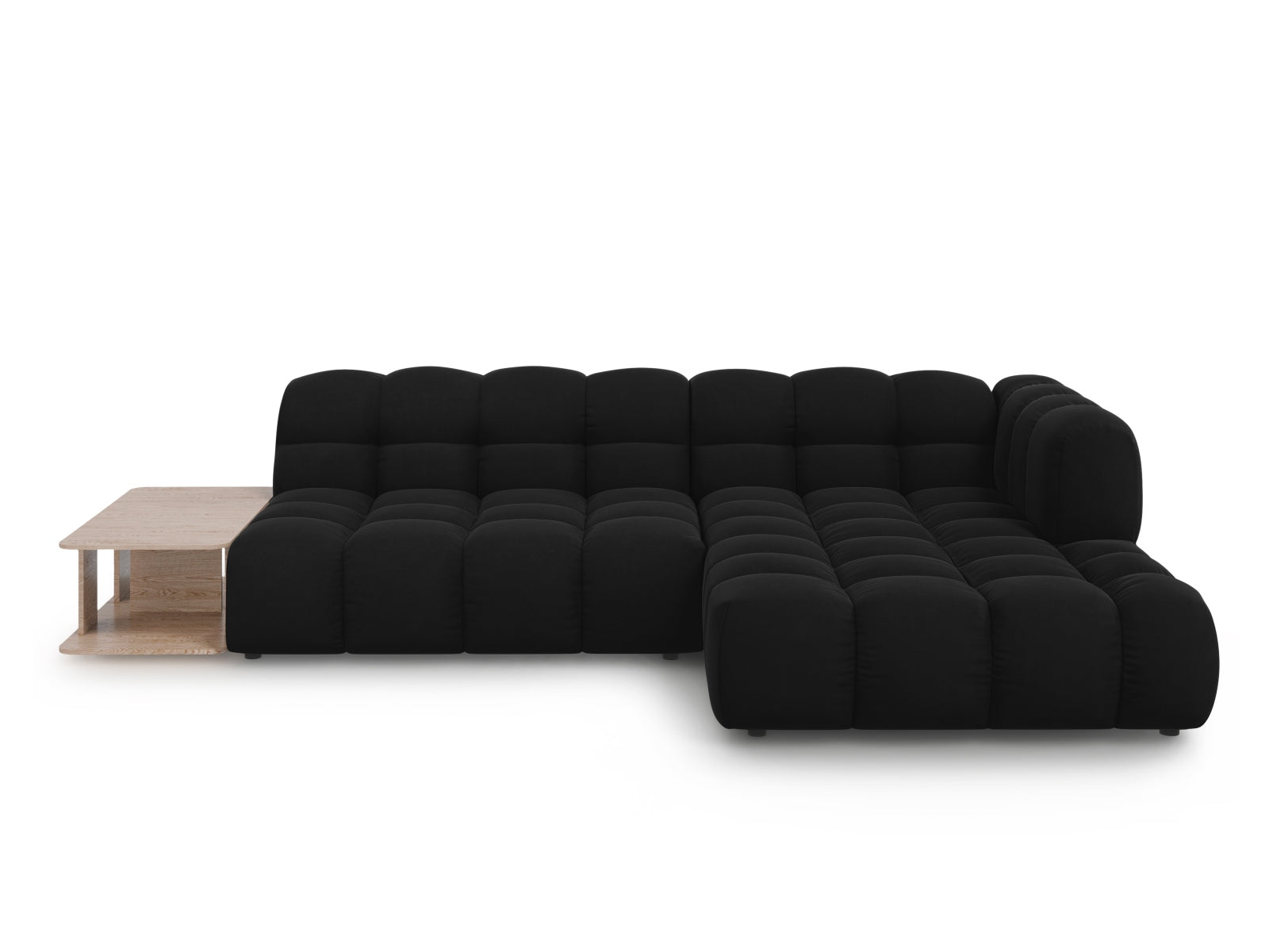 Elegantes modulares Ecksofa Sky Velour in stilvollem Schwarz, 4-Sitzer, rechte Variante, ideal für zeitgemäße Wohnräume von Cosmopolitan Design.