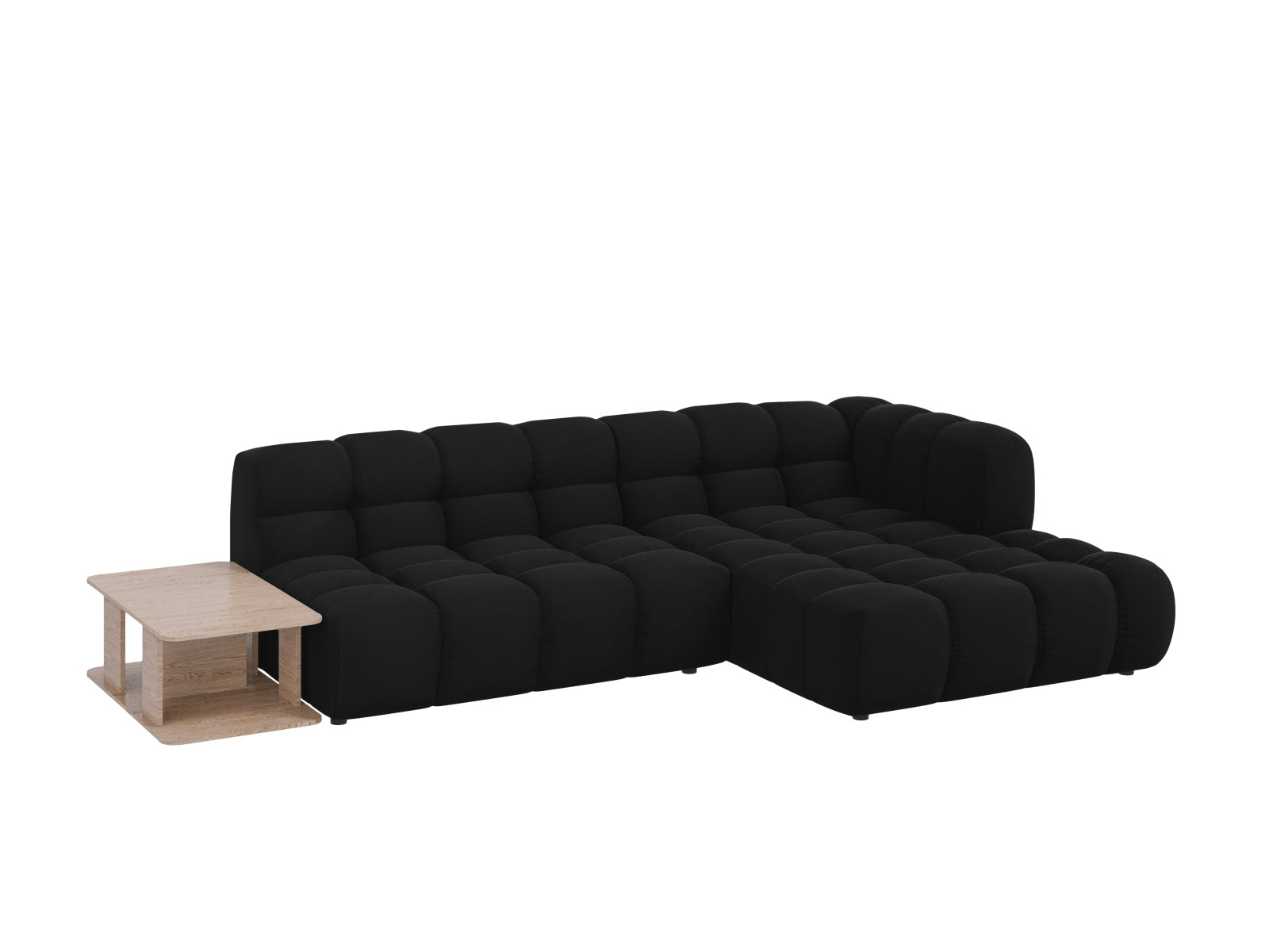 Modulares Ecksofa Sky Velour in edlem Schwarz, 4-Sitzer, rechte Ausführung, perfekt für moderne Wohnkonzepte von Cosmopolitan Design.