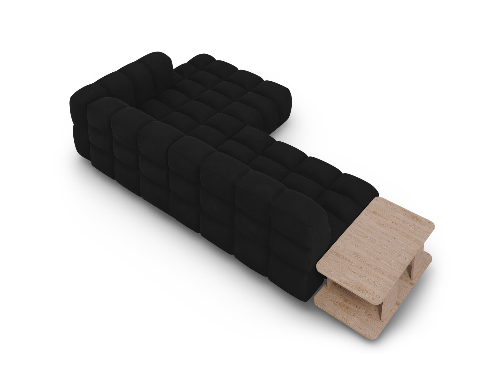 Modulares Ecksofa Sky Velour in edlem Schwarz, 4-Sitzer, rechte Ausführung, perfekt für moderne Wohnkonzepte von Cosmopolitan Design.
