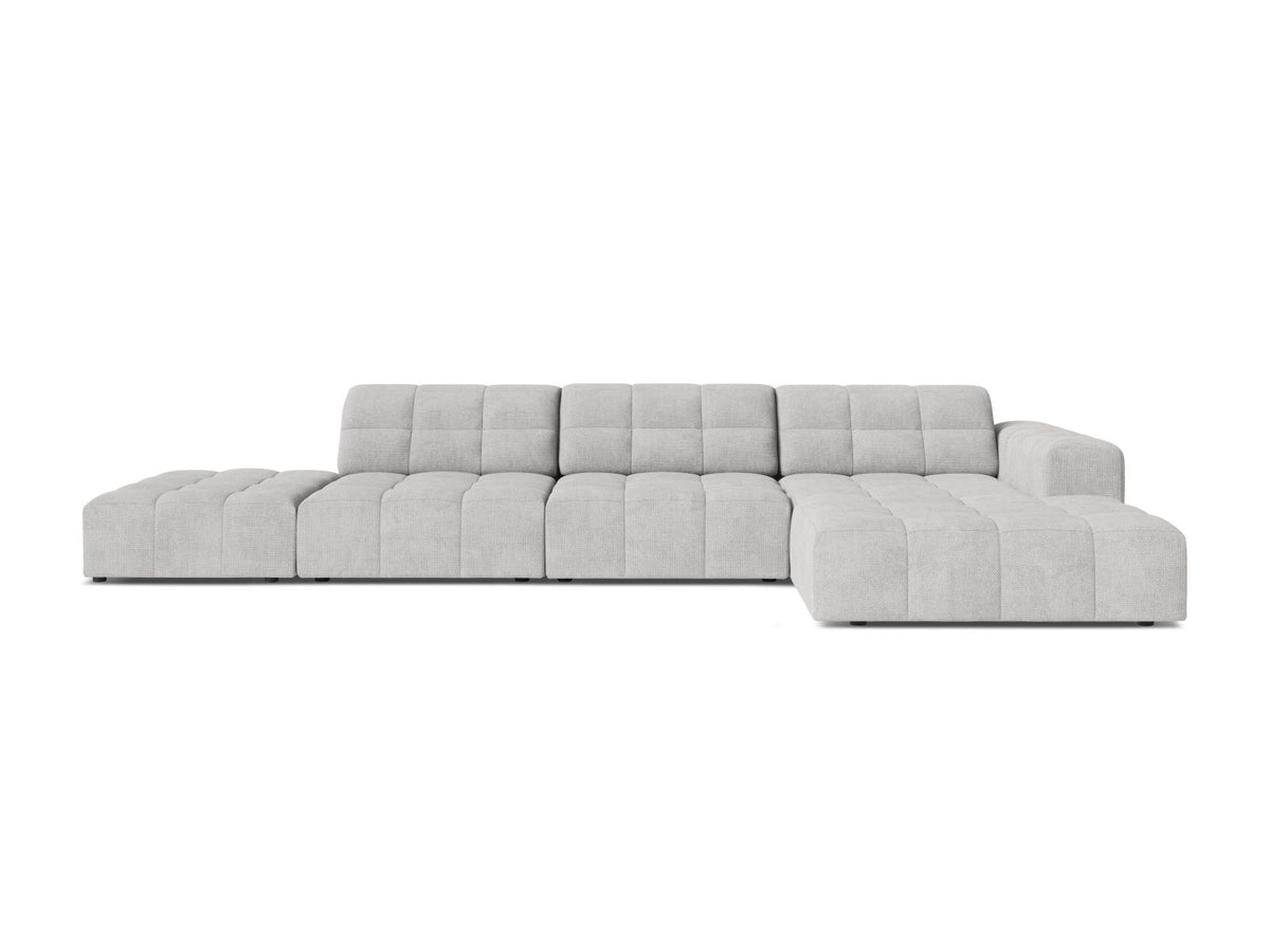 Chicago Ecksofa rechts, 5-Sitzer von Cosmopolitan Design mit Massivholzrahmen, Kunststoffbeinen und Eden-Stoffbezug in Light Beige.