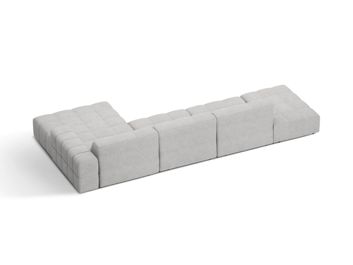 Chicago Ecksofa rechts, 5-Sitzer von Cosmopolitan Design mit Massivholzrahmen, Kunststoffbeinen und Eden-Stoffbezug in Light Beige.