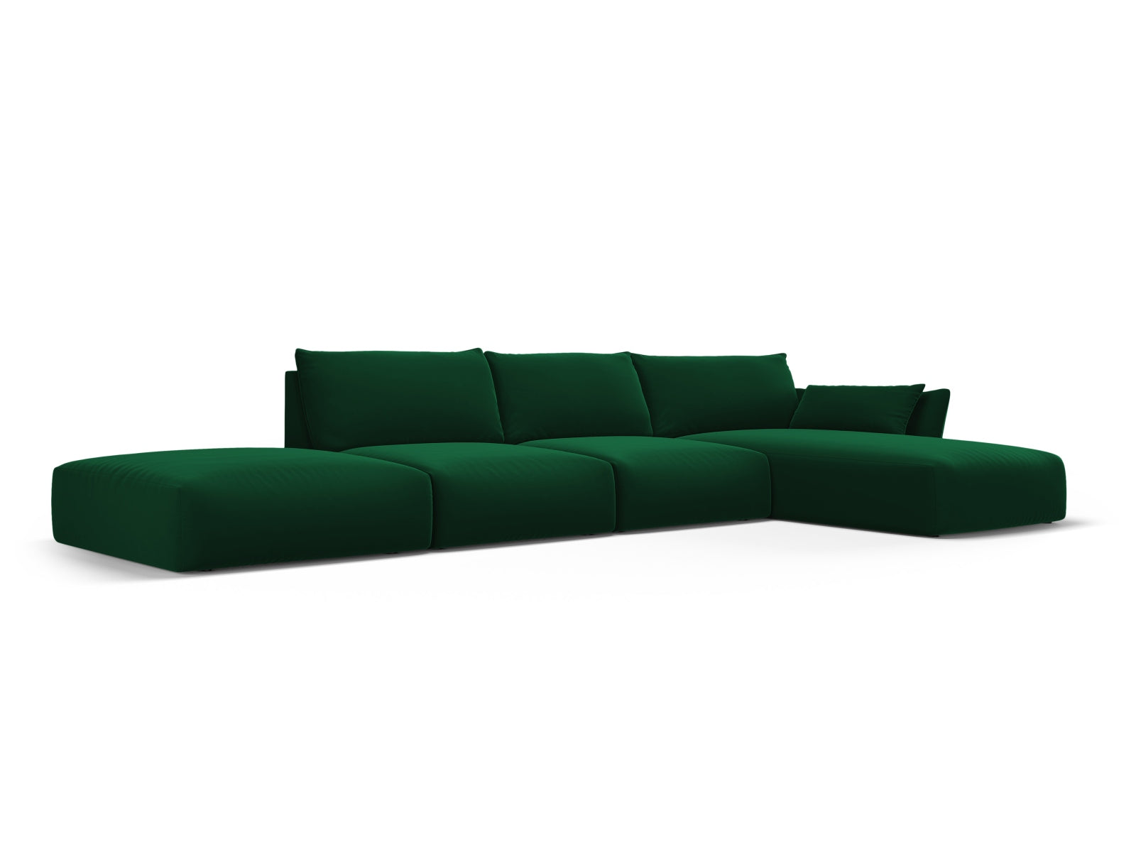 Elegantes 5-Sitzer Ecksofa rechts Matera in tiefem Flaschengrün, stilvoll und modern, ideal für jedes Wohnzimmer.