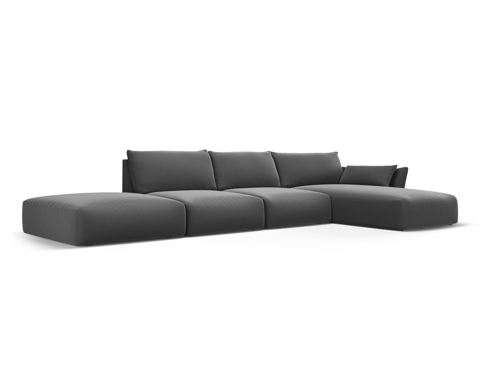 Elegantes 5-Sitzer Ecksofa rechts Matera in Dunkelgrau, ideal für stilvolle Wohnräume, präsentiert von Cosmopolitan Design.
