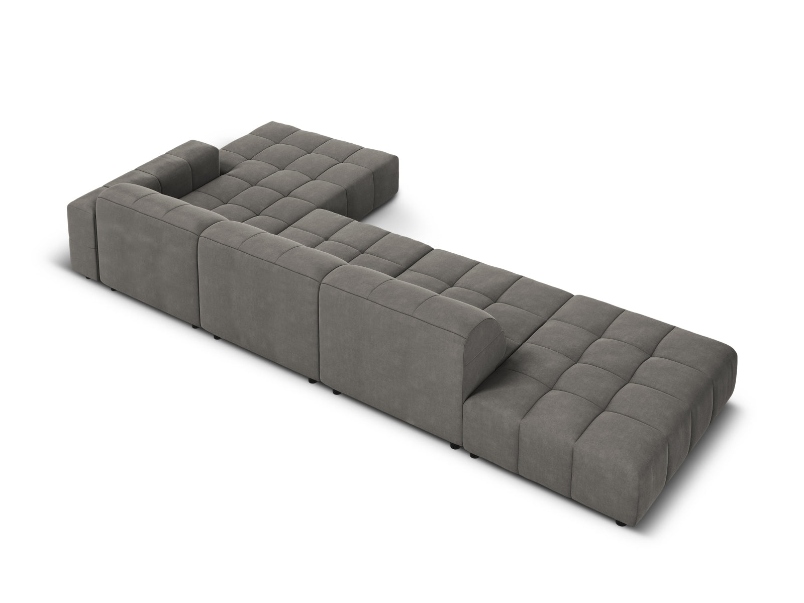 Elegantes Chicago Velour Ecksofa in hellem Grau, 5-Sitzer, ideal für stilvolle Wohnräume, von Cosmopolitan Design.