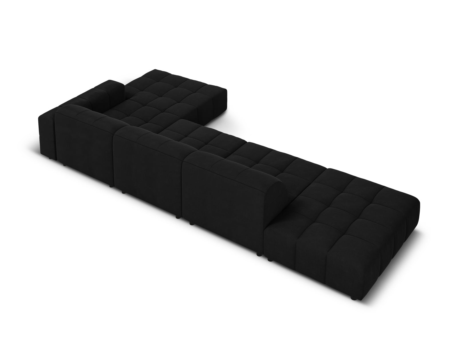 Elegantes Chicago Velour Ecksofa in Schwarz-Bluvel, 5-Sitzer, 166 cm, ideal für stilvolle und komfortable Wohnräume von Cosmopolitan Design.