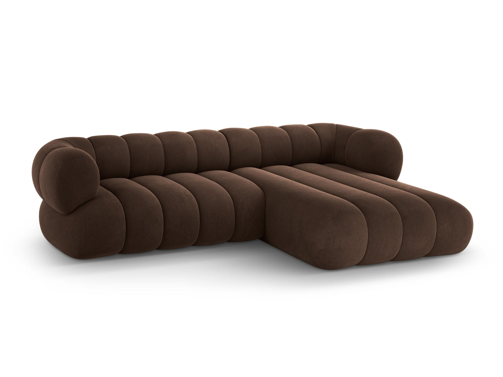 Erleben Sie das Koge Velour Ecksofa rechts 5 Sitzer 165cm von Cosmopolitan Design – ein modernes, komfortables Möbelstück, das Ihr Wohnzimmer aufwertet.