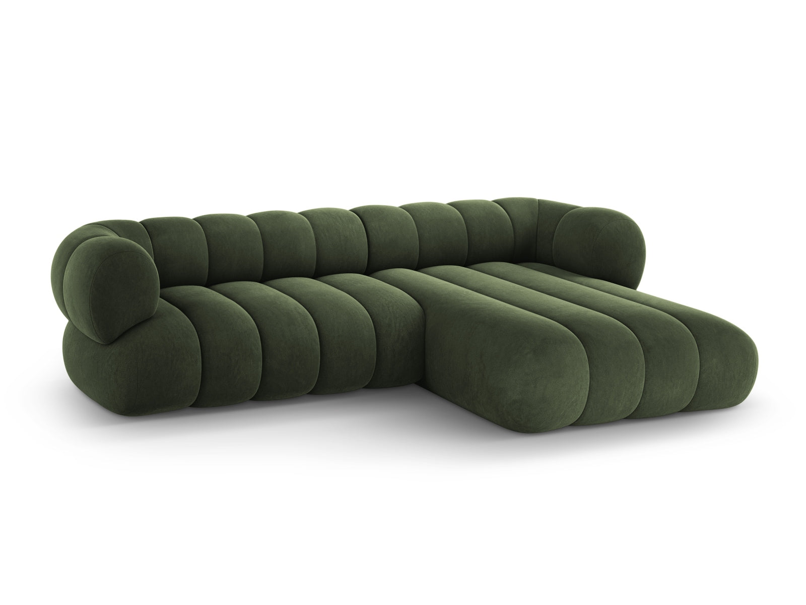 Erleben Sie das Koge Velour Ecksofa rechts 5 Sitzer 165cm von Cosmopolitan Design – ein modernes, komfortables Möbelstück, das Ihr Wohnzimmer aufwertet.