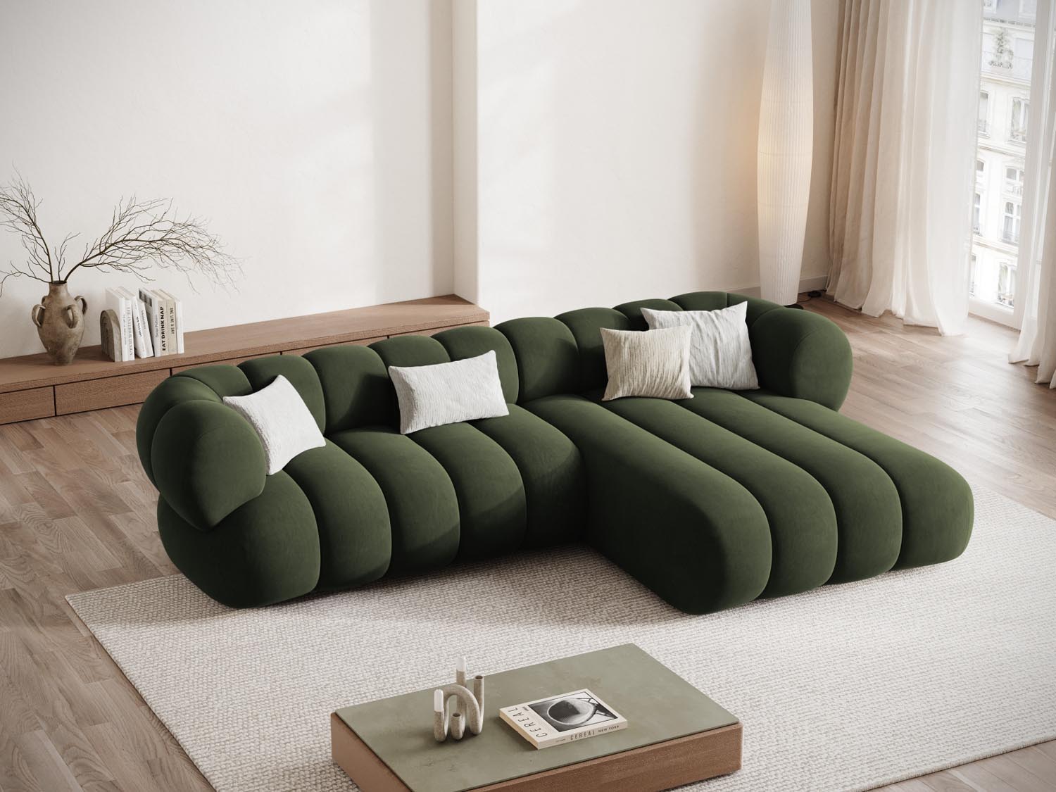 Entdecken Sie das elegante Koge Velour Ecksofa rechts 5 Sitzer 165cm von Cosmopolitan Design – stilvoll, komfortabel und pflegeleicht für Ihr Zuhause.