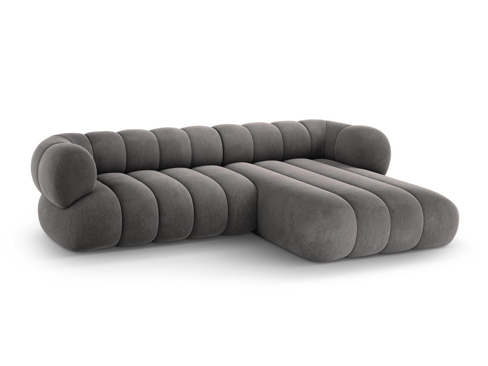 Erleben Sie das Koge Velour Ecksofa rechts 5 Sitzer 165cm von Cosmopolitan Design – ein modernes, komfortables Möbelstück, das Ihr Wohnzimmer aufwertet.